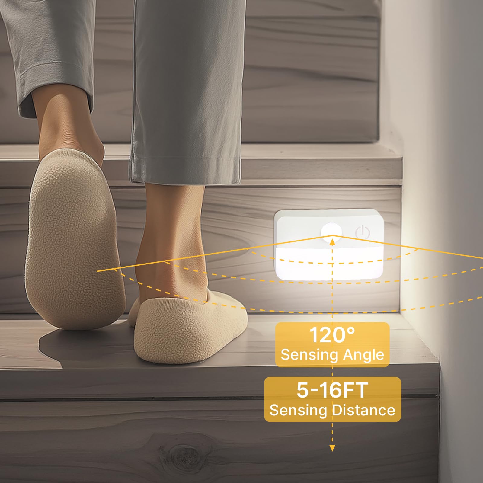 Guankai Motion Sensor Stair Lights, 16 Pack, RGB Battery Operated, Plastic, Model 0003D3, Wireless LED Night Light for Indoor Use