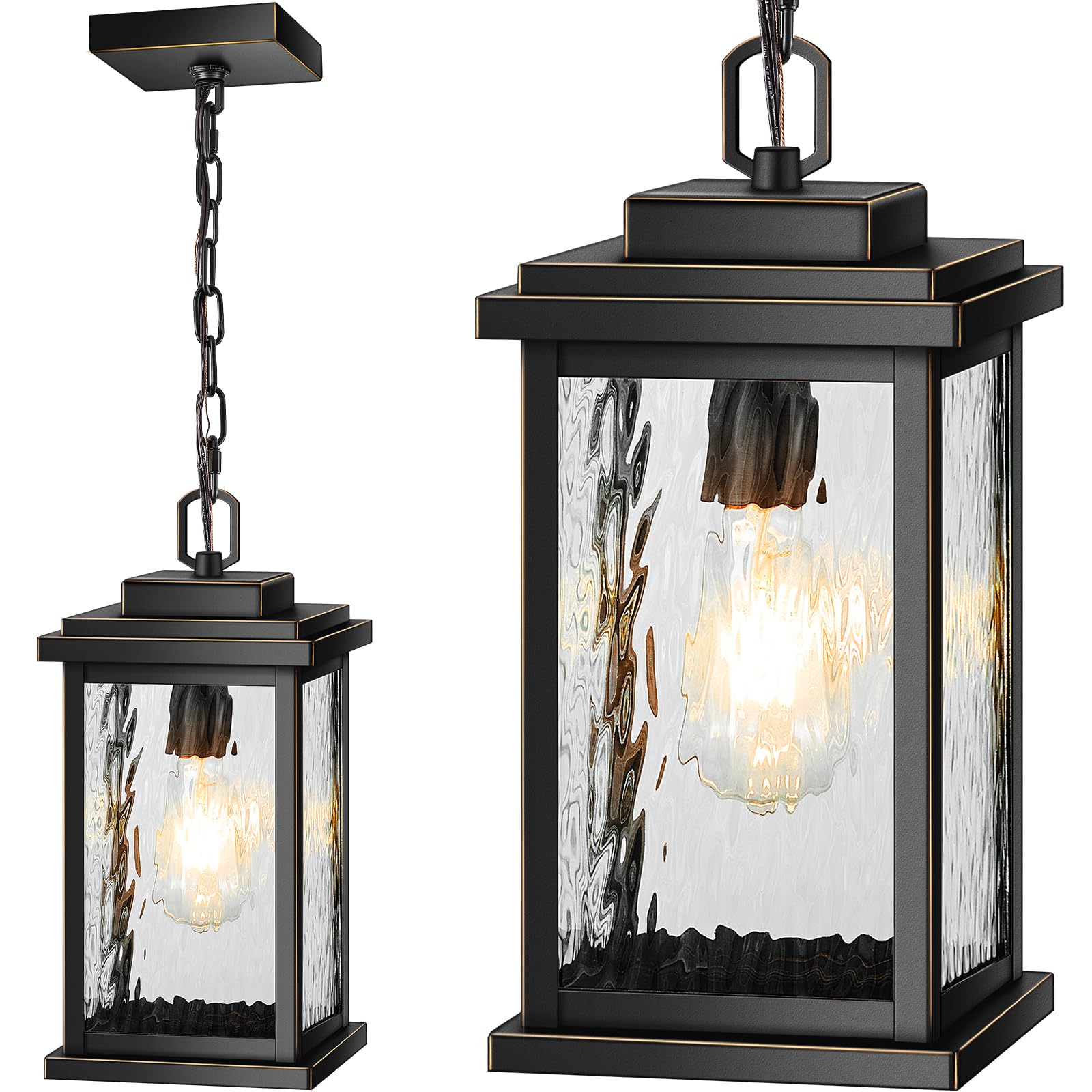 VIANIS Large Pendant Light, Matte Black, Adjustable Wire, Water Glass, Model V8301M, Suitable for Sloped Ceilings, Outdoor Use