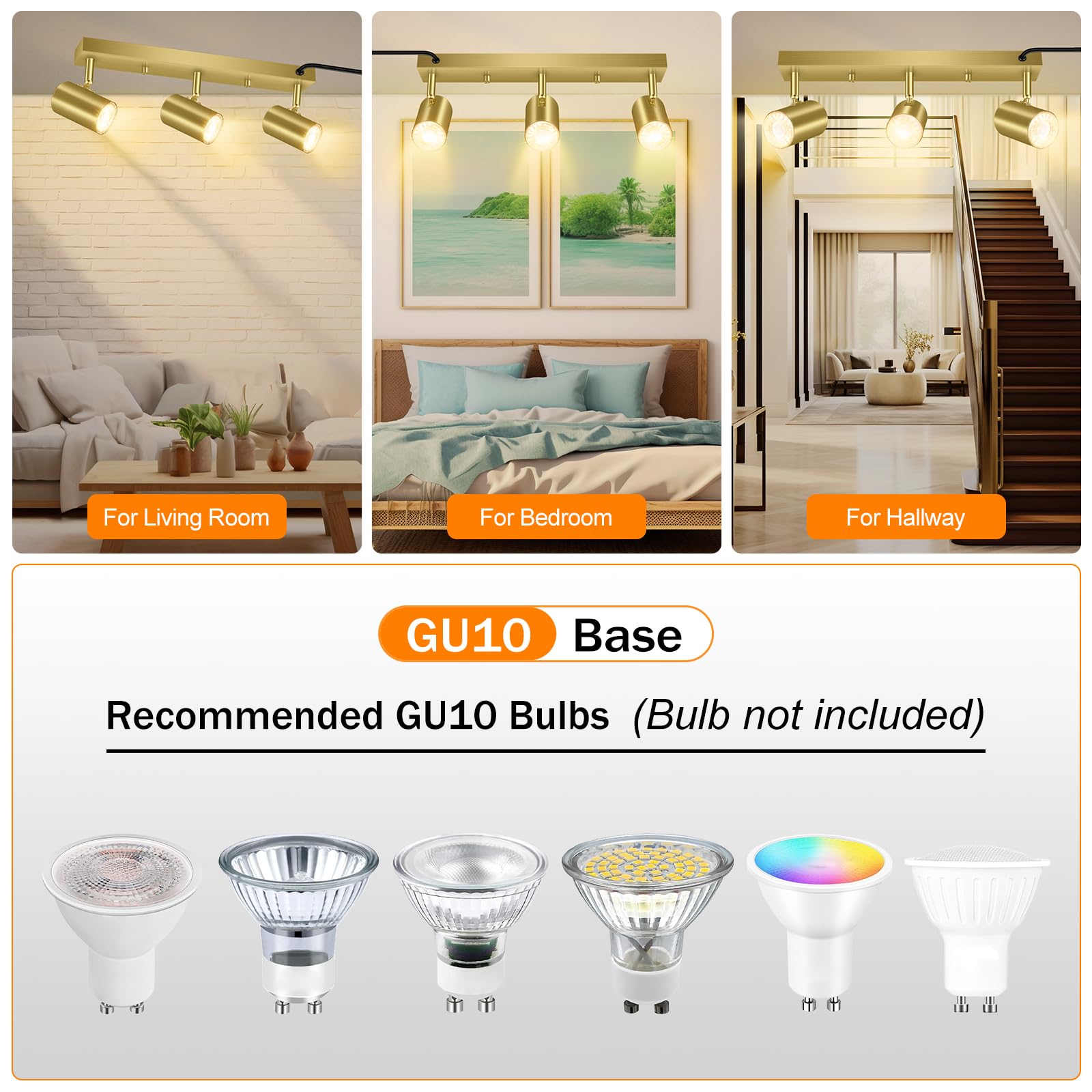 Auquee 3 Light Track Lighting Kit,Gold 3 Way Modern Plug In Ceiling Spotlight,Industrial Led Wall Light For Kitchen Cabinet Gall