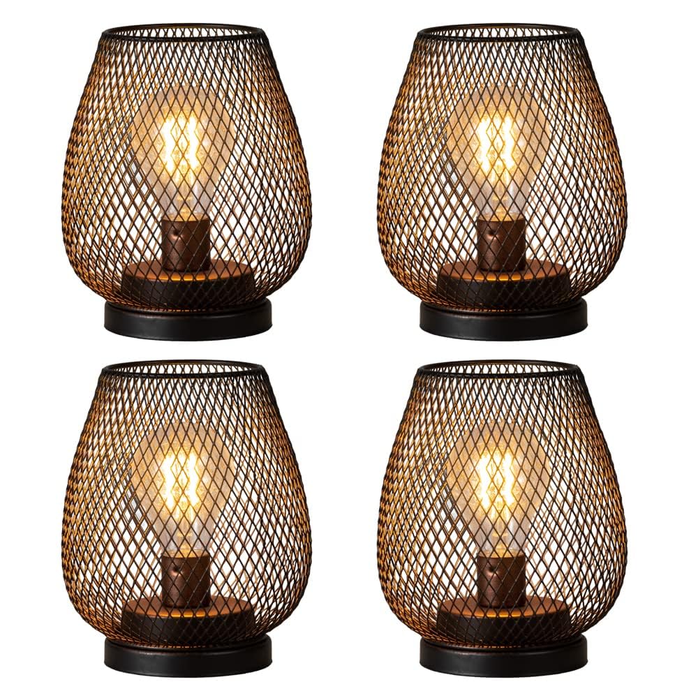Needomo 4 Pack Battery Operated Metal Lanterns With Led Bulb - Vintage Indoor/Outdoor Decor