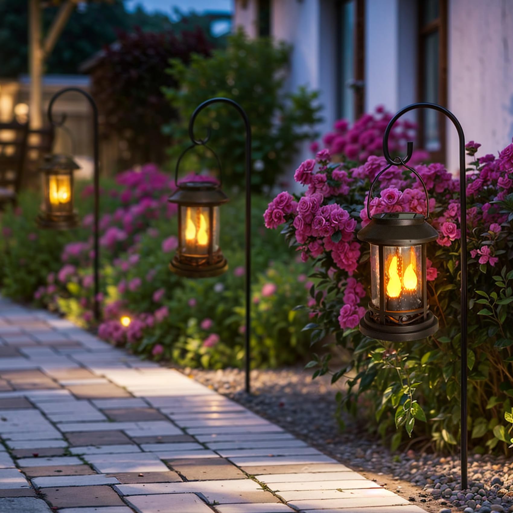 Beautyard Solar Flickering Candles - 6 Pack Black Lanterns for Garden, Patio, Lawn - Small ABS Decorative Lighting