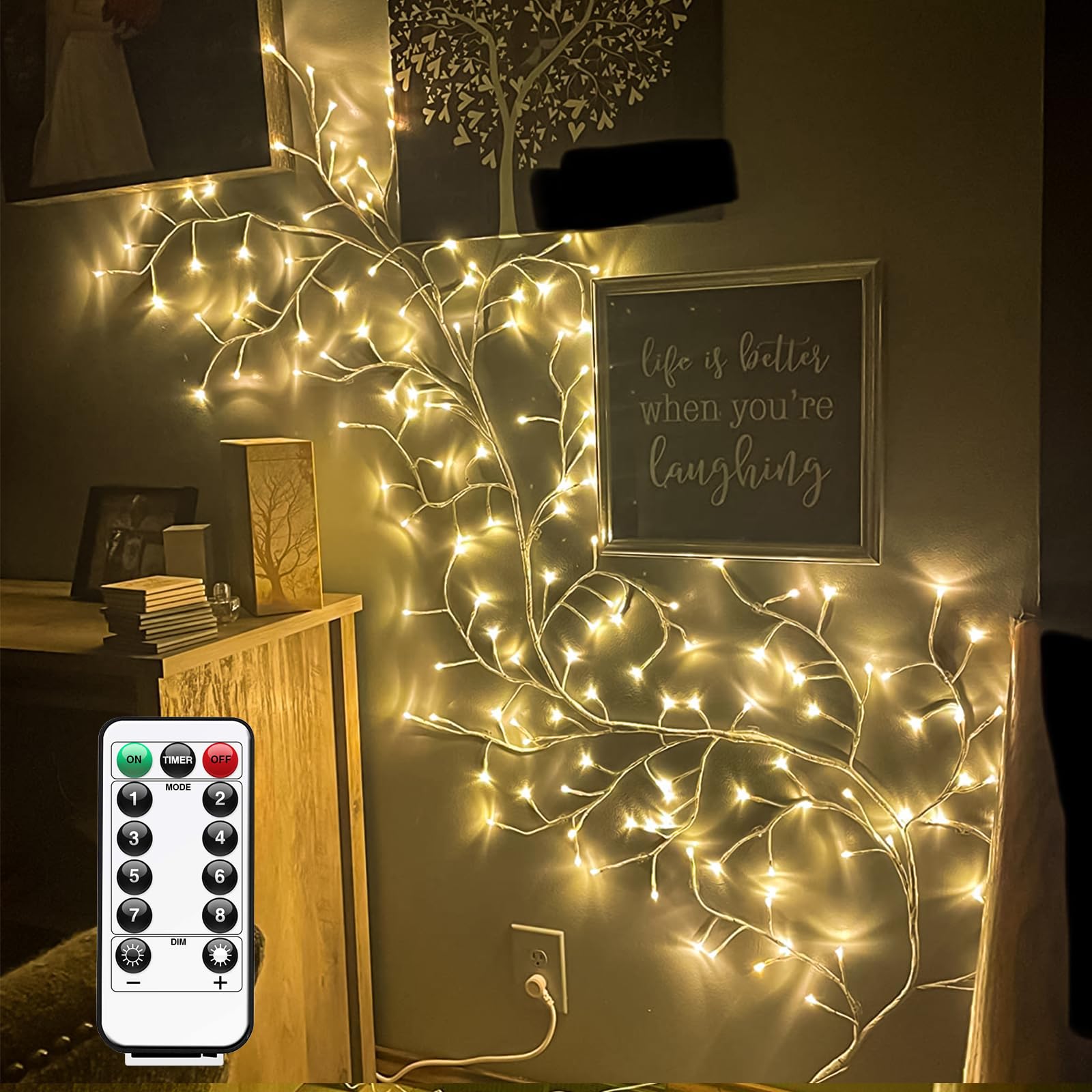 Willow Vine Lights With Remote For Wall: 7.5Ft Led Enchanted Vines Light Diy White Birch Tree Light For Room And Home Decor - Flexible Lighted Branches Light For Halloween & Christmas Decorations