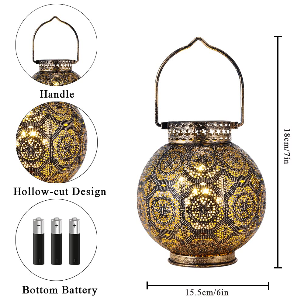 Trirocks Set Of 2 Moroccan Decorative Lamps 7'' High Battery Powered Cordless Lamp Metal Table Lamps With Fairy Lights Bulb For