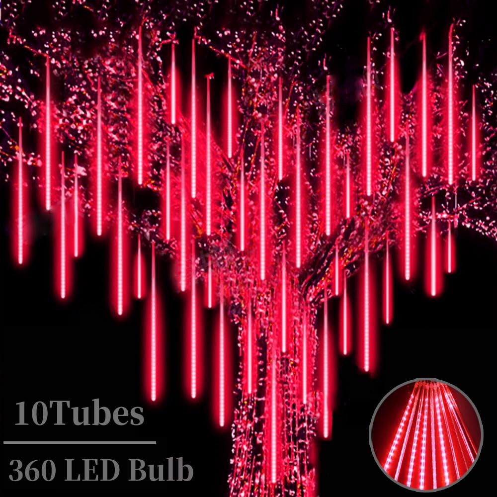 Roytong Meteor Shower Lights, Christmas Lights, 12 Inch 10 Tube 360 LED Rain Falling Icicle Cascading Lights for Xmas Tree Hallo