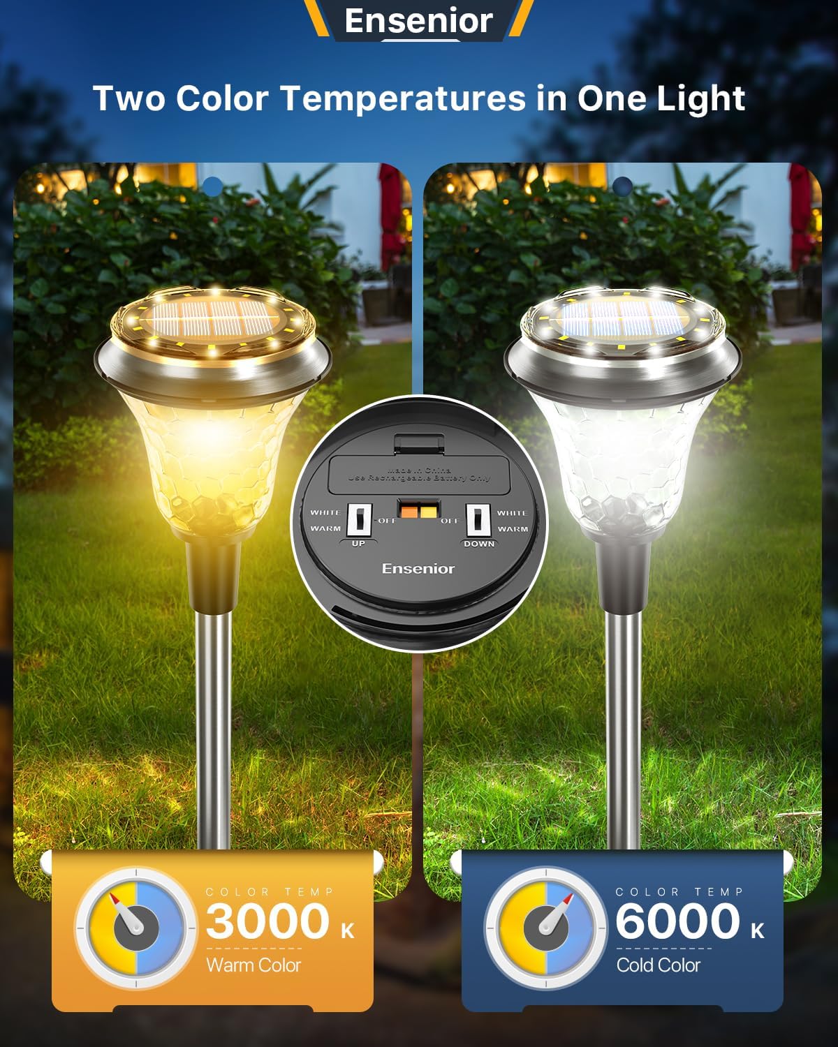 Ensenior Solar Outdoor Lights, Waterproof 6 Pack, LED Solar Landscape Up and Down Lighting for Pathway, Yard, Garden and Patio,