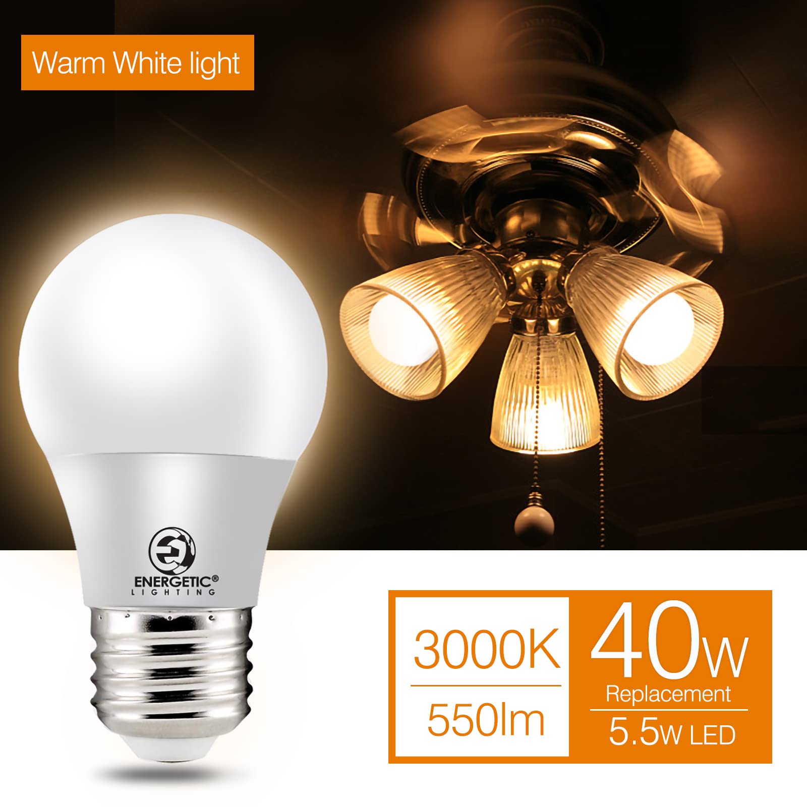 ENERGETIC SMARTER LIGHTING LED Refrigerator Bulb, 40W Equivalent, Dimmable A15, Warm White, E26 Base, 6 Pack, UL Listed