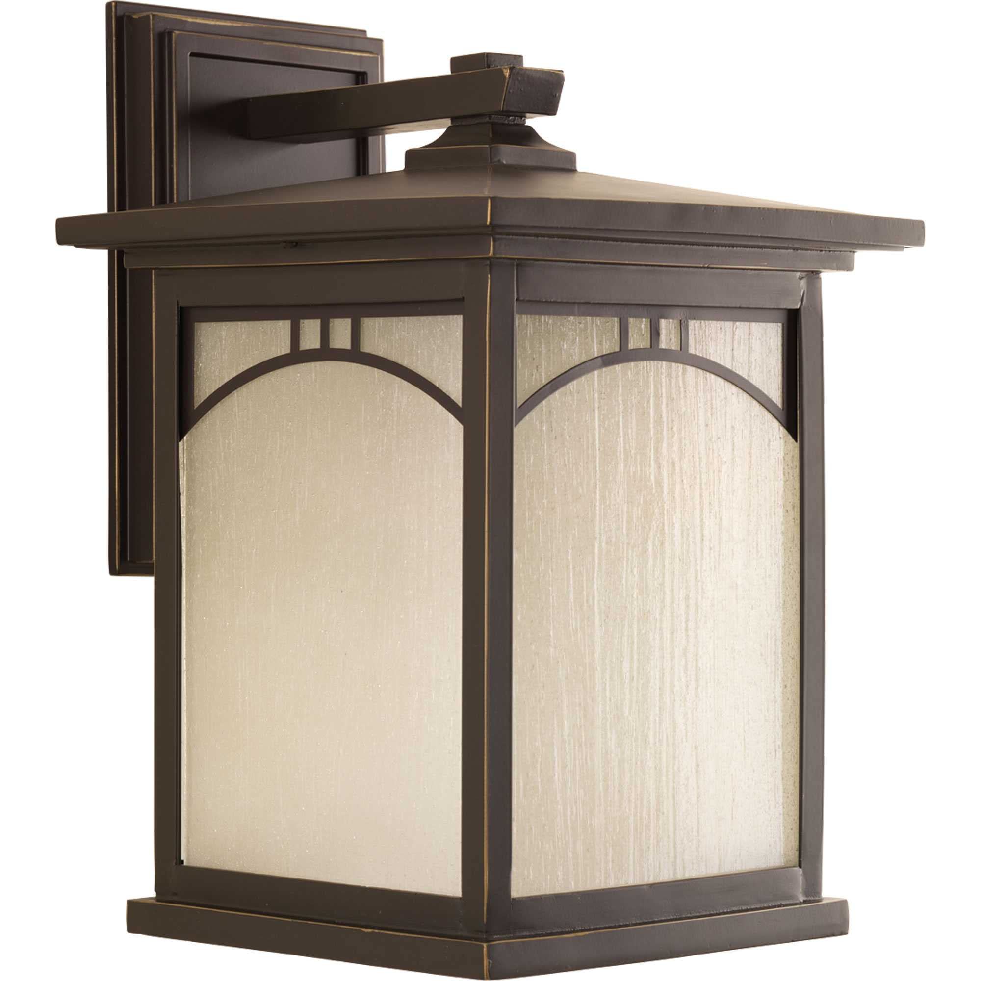 Progress Lighting Wall Lantern Light, 1-Light, Umber Textured Art Glass, Antique Bronze, 10in, Model P6054-20