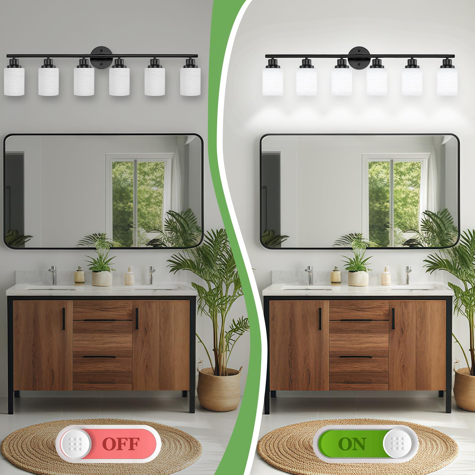 Guliaofo 6-Light Matte Black Vanity Lights, E26 Base, Milky White Frosted Glass Shade, Modern Bathroom Wall Sconce, Model Gu-111-LWNBH-5