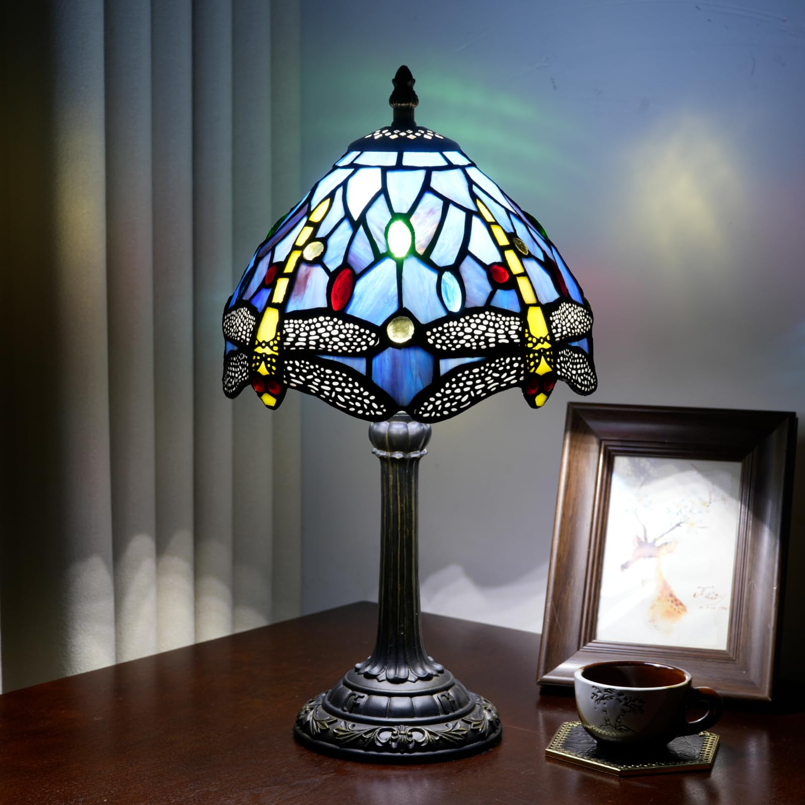 Wecrejoni Tiffany Lamp Stained Glass Lamp Small Bedside Table Lamps For Living Room Bedroom Dorm Kitchen Home Decor Festival Birthday Gift Dragonfly