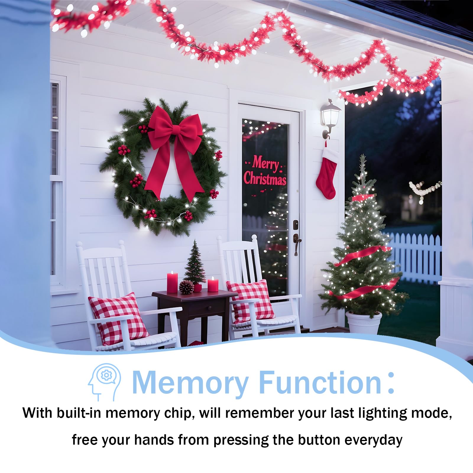 YIQU 300 LED Christmas String Lights, Cool White, Green Wire, Waterproof, 8 Modes, Memory Timer, Model MLS-D29V6WUC-O