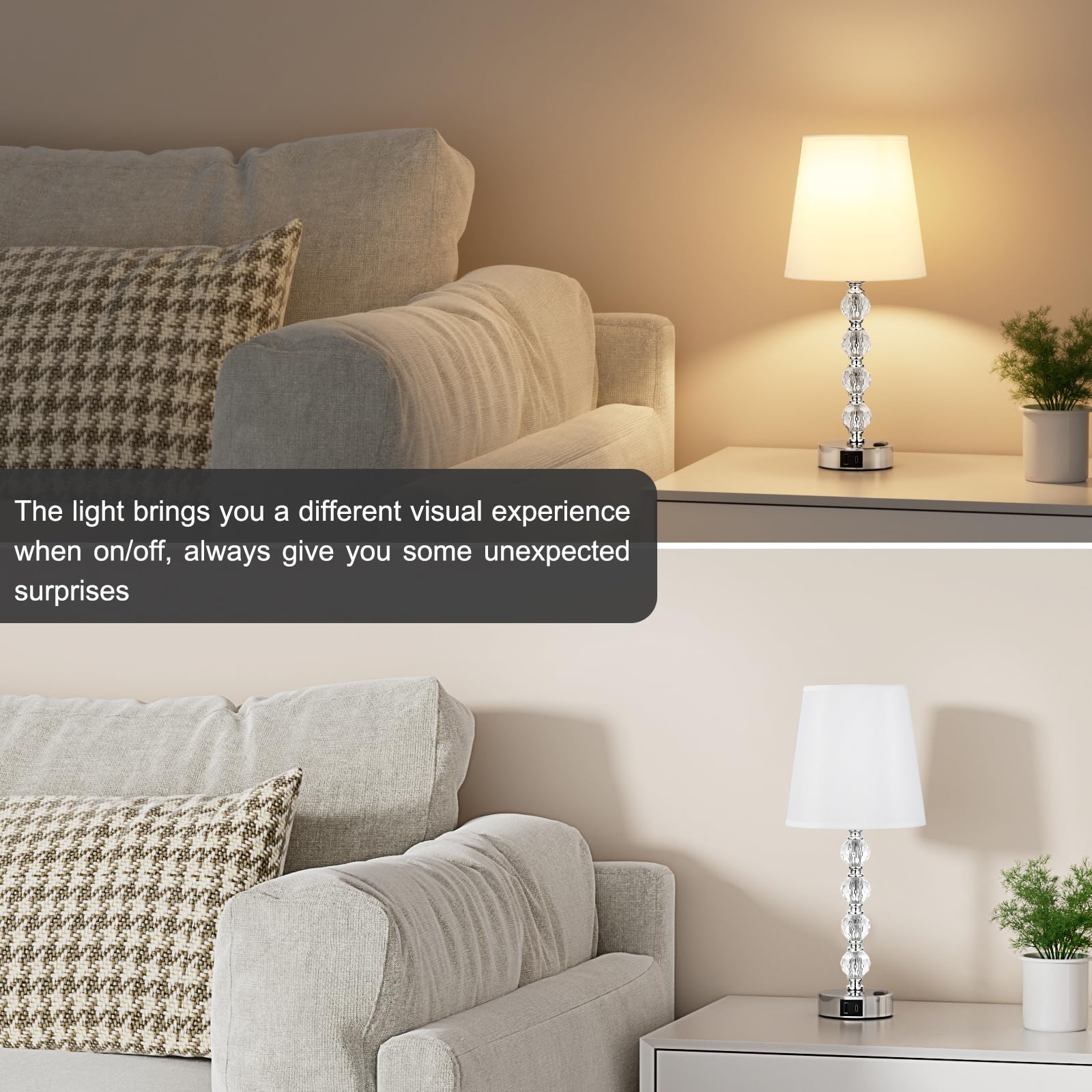 Bedside Lamps For Bedrooms Set Of 2 Nightstand - Large Crystal Table Lamps With Usb C Charging Ports And Ac Outlet, 3 Way Dimmab