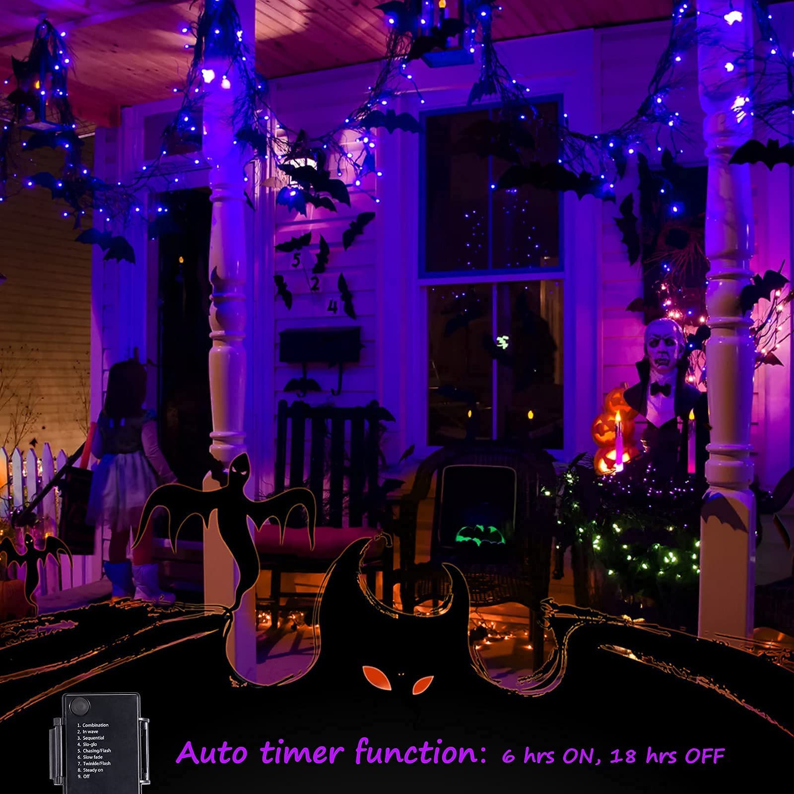Christamas Decorations Purple String Lights Battery Operated 17.8 Feet 50 LED 2 Pack Waterproof Mini Fairy Lights with 8 Lightin