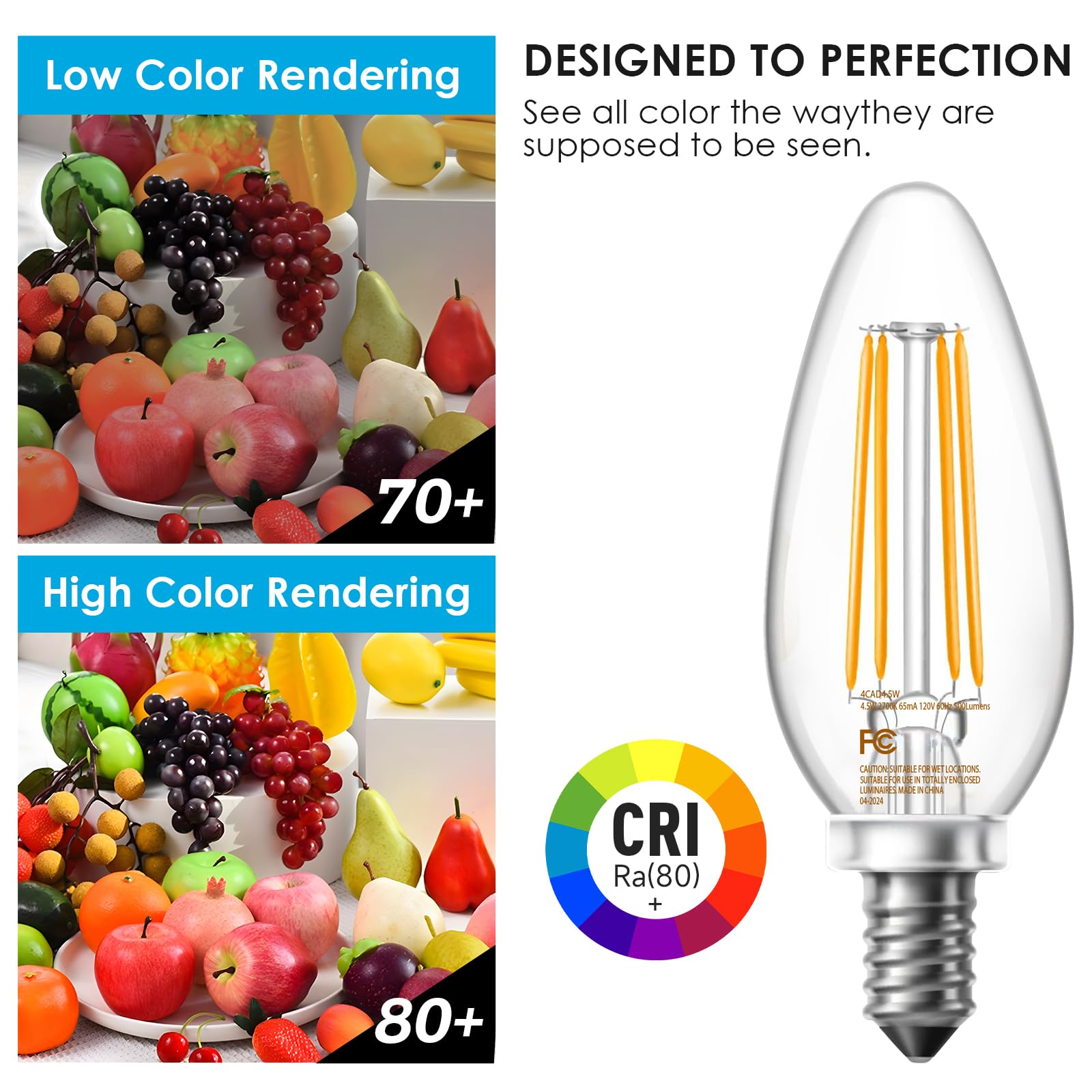 Volivo Dimmable E12 Led Candelabra Bulbs 60Watt Equivalent, 2700K Warm White, 500Lumens, 4.5W B11 Vintage Chandelier Light Bulbs