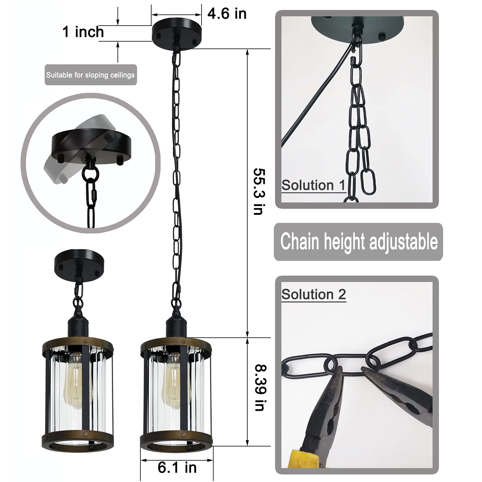 ZEEYEAH Pendant Light - Farmhouse Kitchen Island Fixture, Oil Rubbed Bronze, Iron, Vintage Glass Cage Shade, Model Black_Bronze