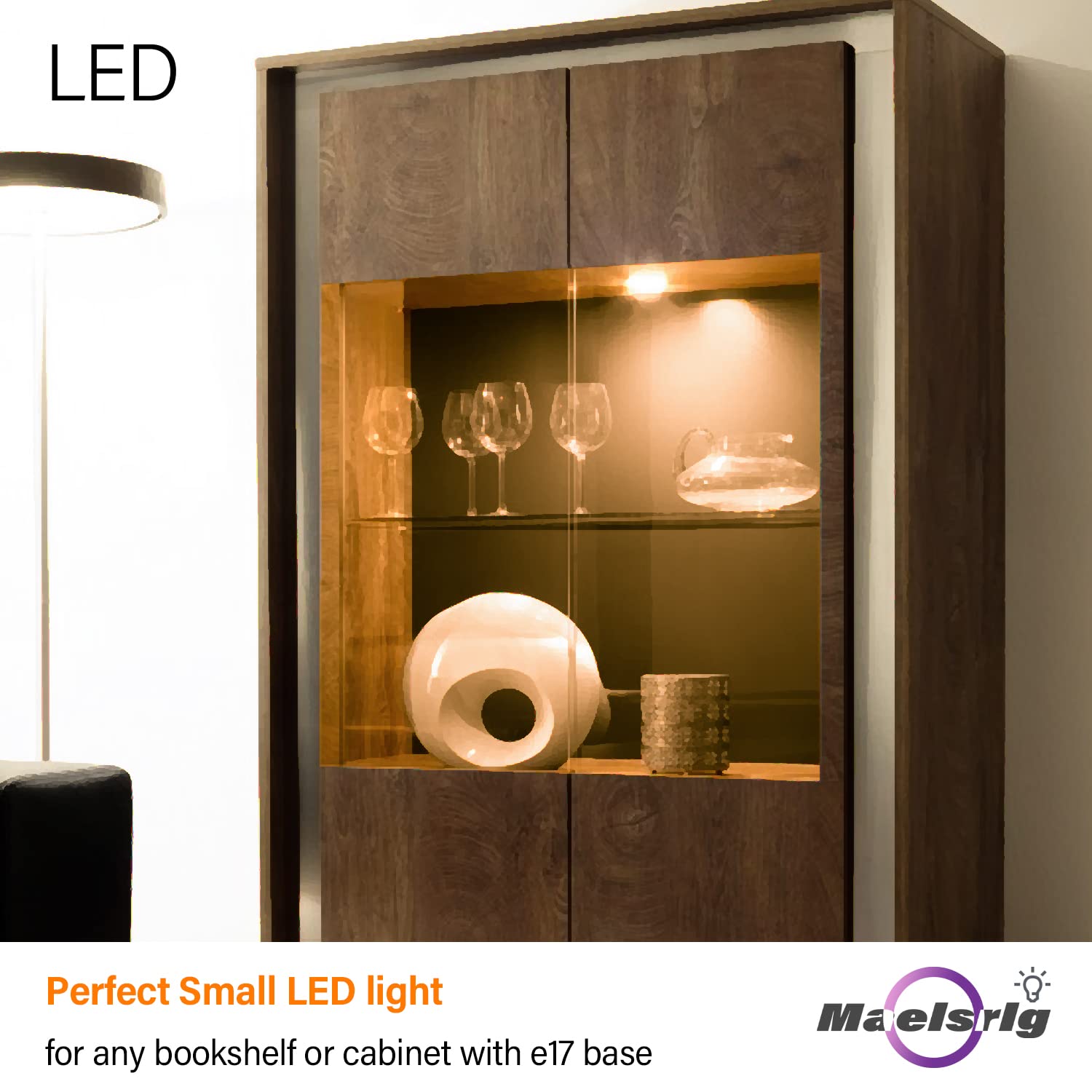 Maelsrlg E17 R14 LED Bulb Dimmable 4W(40W Equivalent) Small Light Bulb, E17 Intermediate Base, 300 Lumens, Curio Cabinet Light B