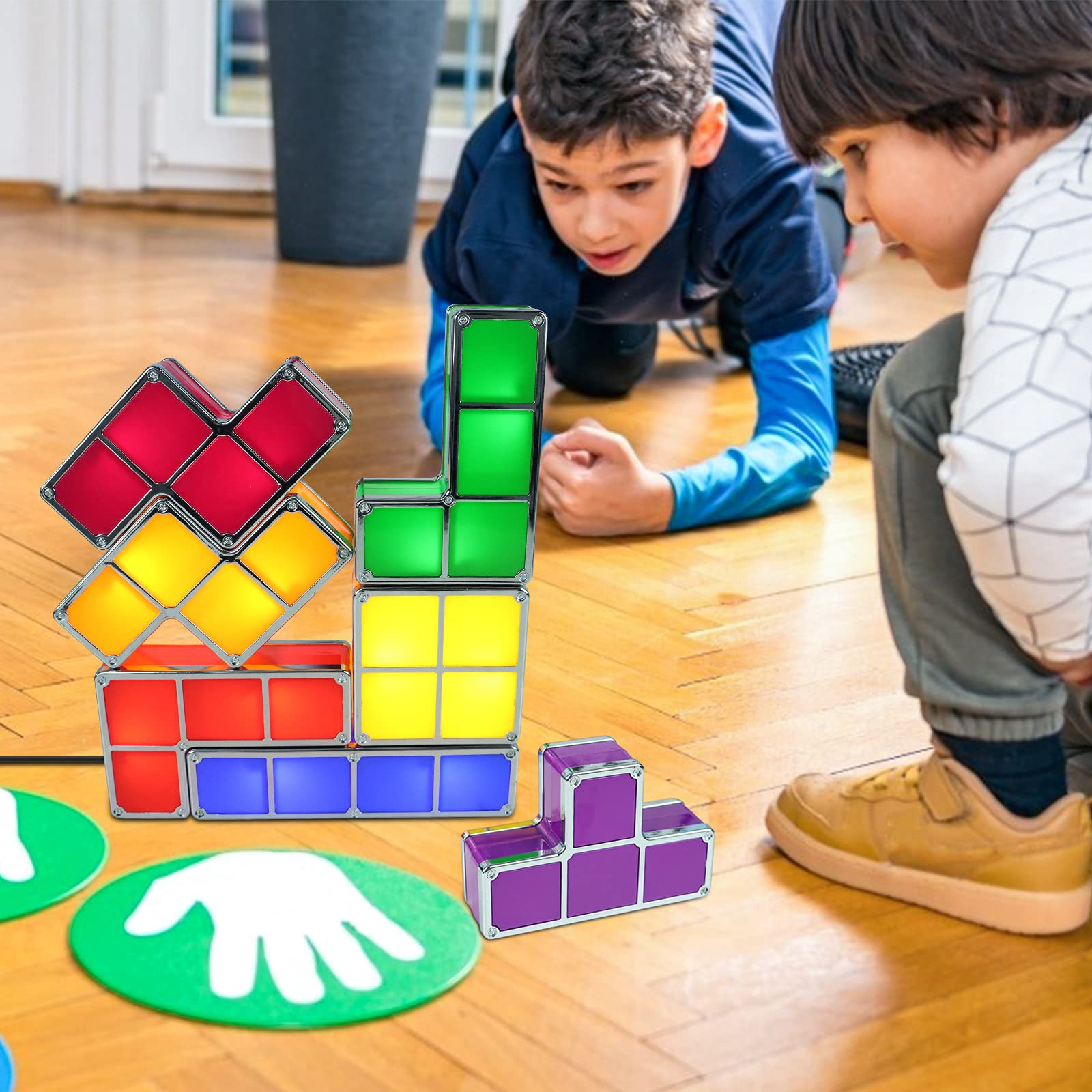 Veeki Night Light For Kids, Stackable Led 7 Colors 3D Puzzles Night Light Induction Interlocking Desk Lamp, Diy Tangram Light Bl