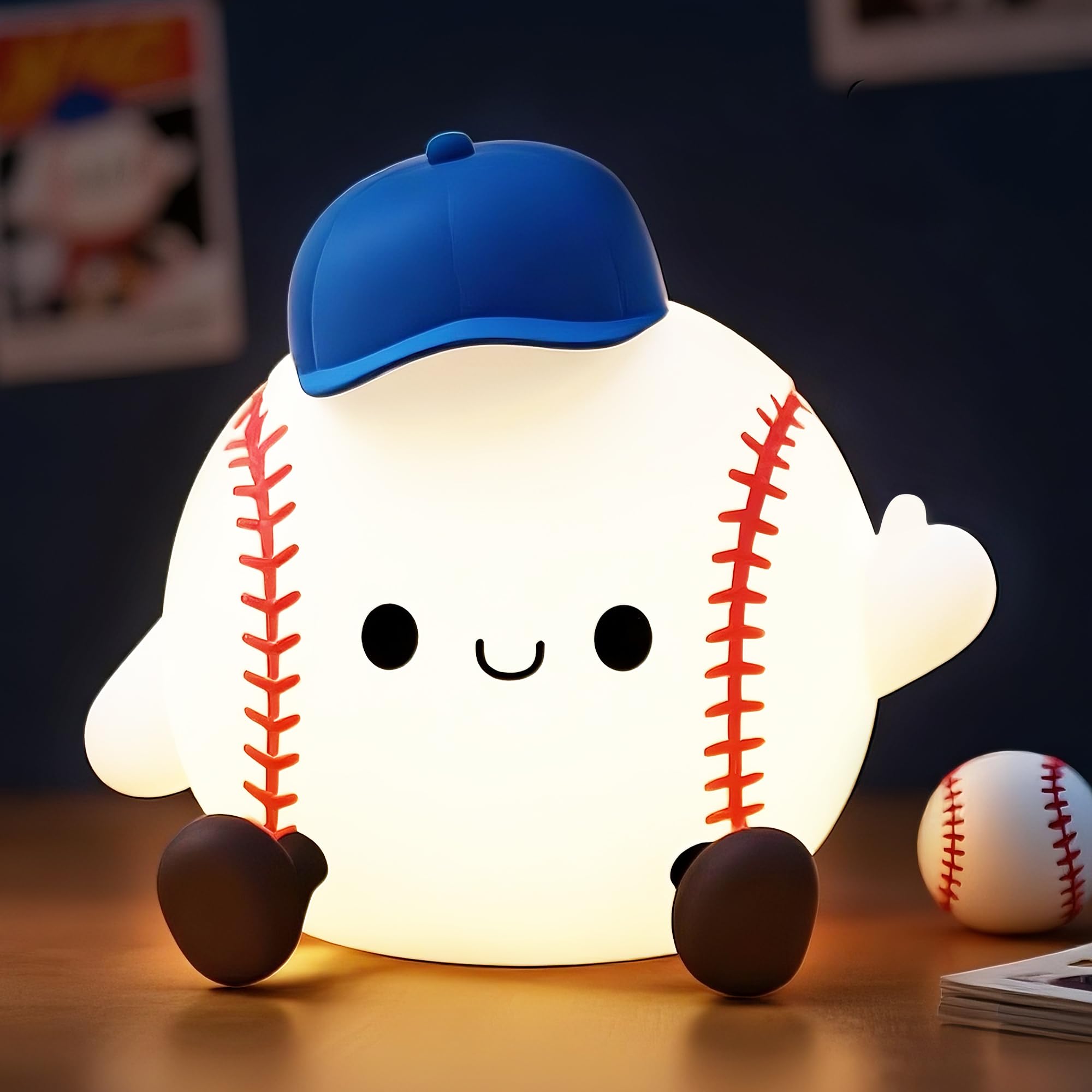 Okiyid Baseball Night Light  Dimmable Silicone Touch Lamp With Usb Rechargeable Soft Glow Bedside Lamp For Boys Bedroom Decor  Baseball Gifts For Boys Sport Fans Birthday Xmas