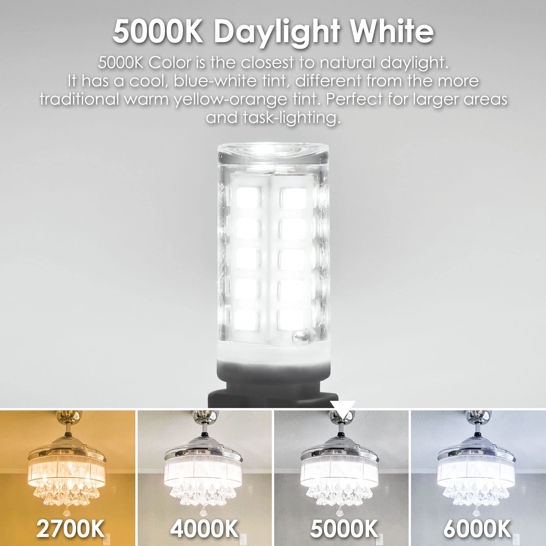 Sailstar 6 Pack Dimmable G9 Led Bulbs 5000K Daylight, T4 G9 4W Replacement For 40 Watts Halogen, Ceramic Bi Pin Base, 120V 400 L