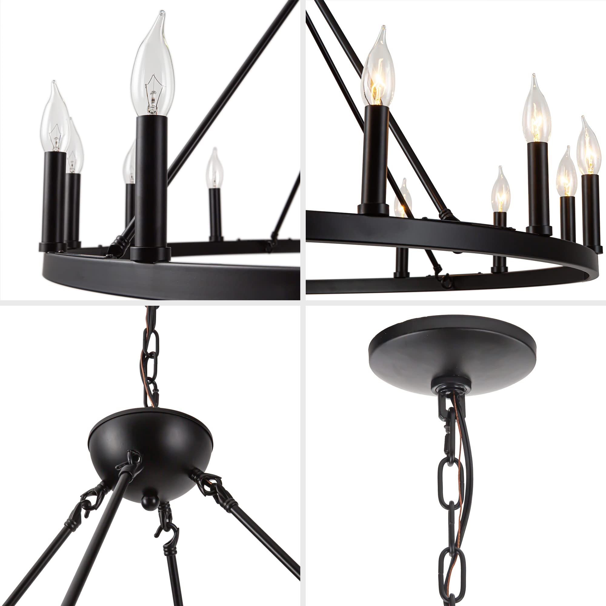 Psyverii 16-Light Black Wagon Wheel Chandelier - Rustic Farmhouse Lighting Fixture, Model PSY-A7-23