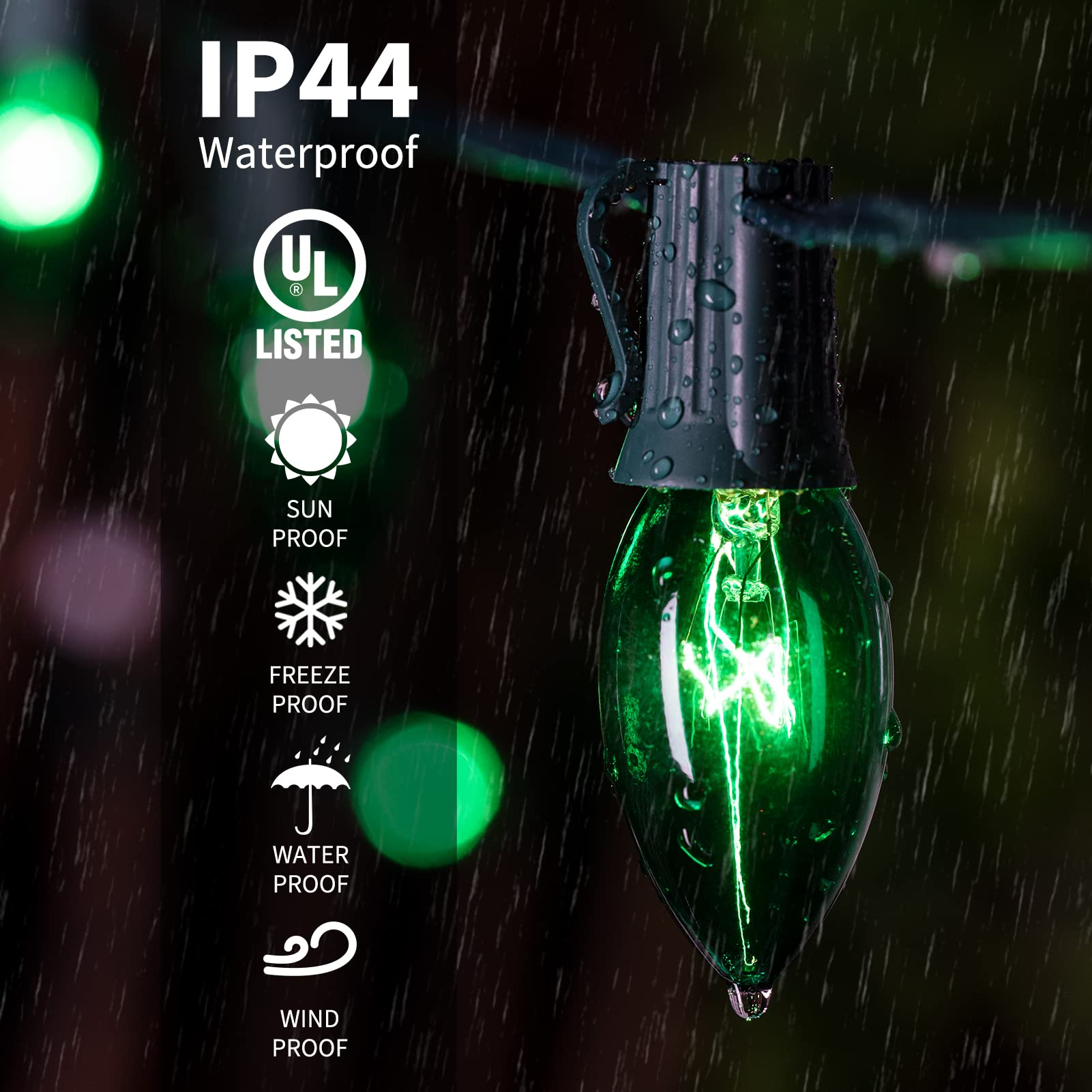 Minetom C9 Christmas String Lights, 25ft Green Bulbs, Vintage Outdoor Indoor Decorative Lighting, Green Wire