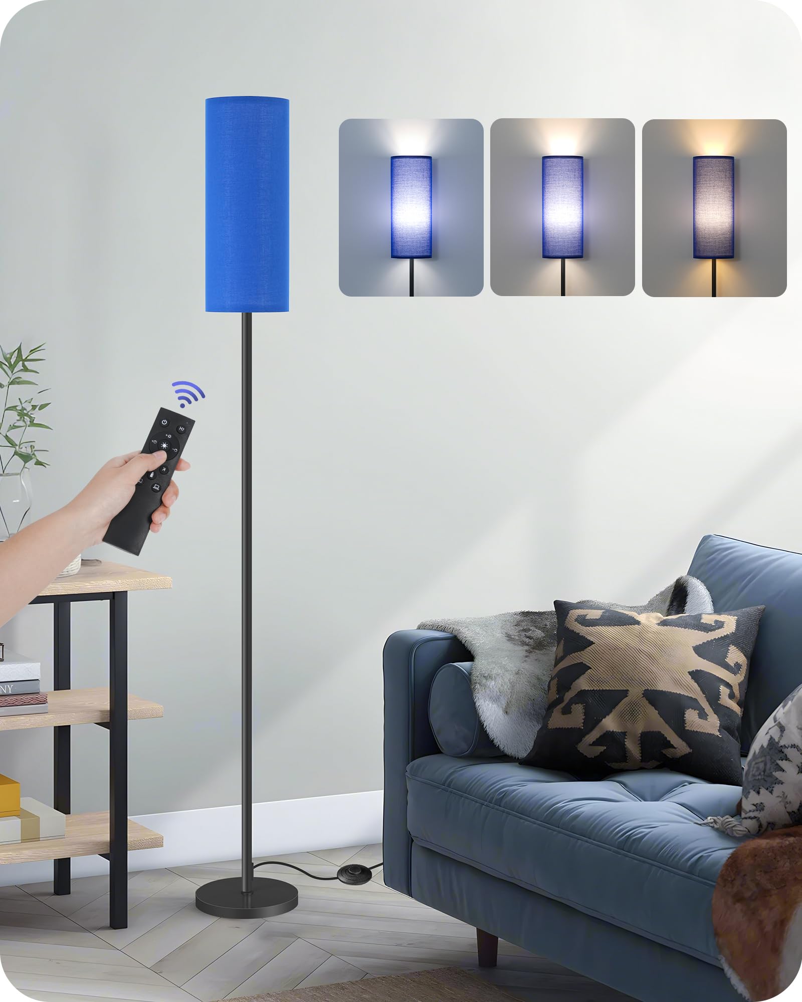 Dimmable Blue Floor Lamp for Living Room with Remote and Foot Switch, Corner Floor Lamp for Bedroom, 66'' Standing Tall Lamp, 10
