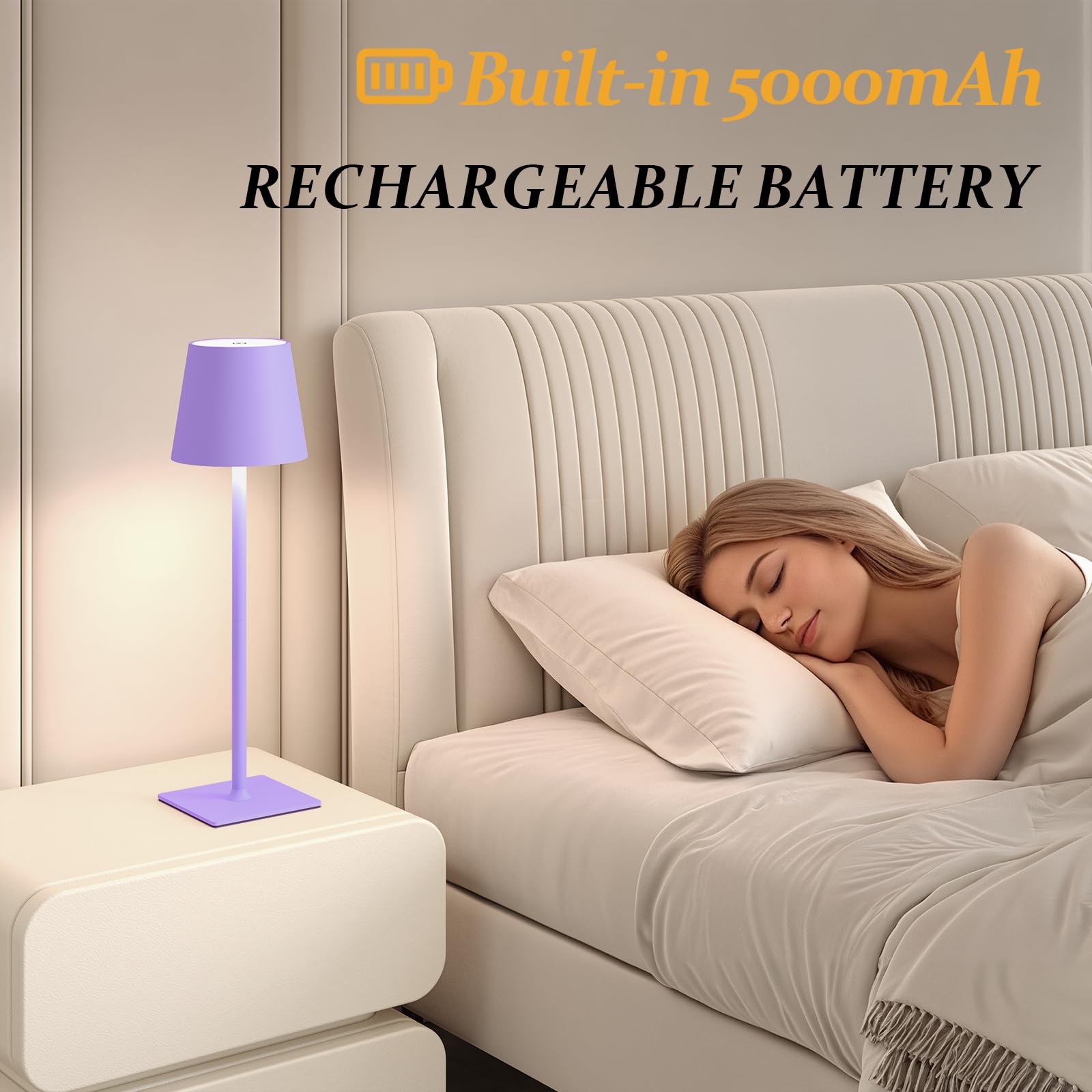 CHLORANTHUS Cordless Table Lamps 2 Pack - Stepless Dimming, 5000mAh Battery, Purple, Model: table-lamp -15