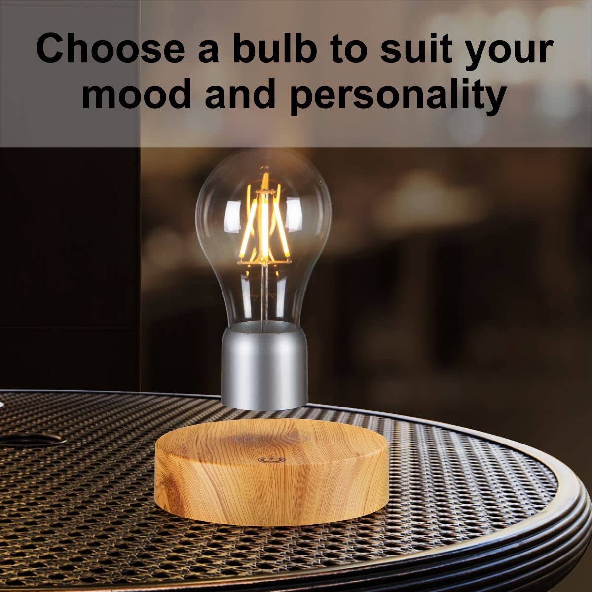 VGAzer Magnetic Levitating LED Light Bulb Desk Lamp, Round Wooden Base, Yellow, Unique Home Office Decor