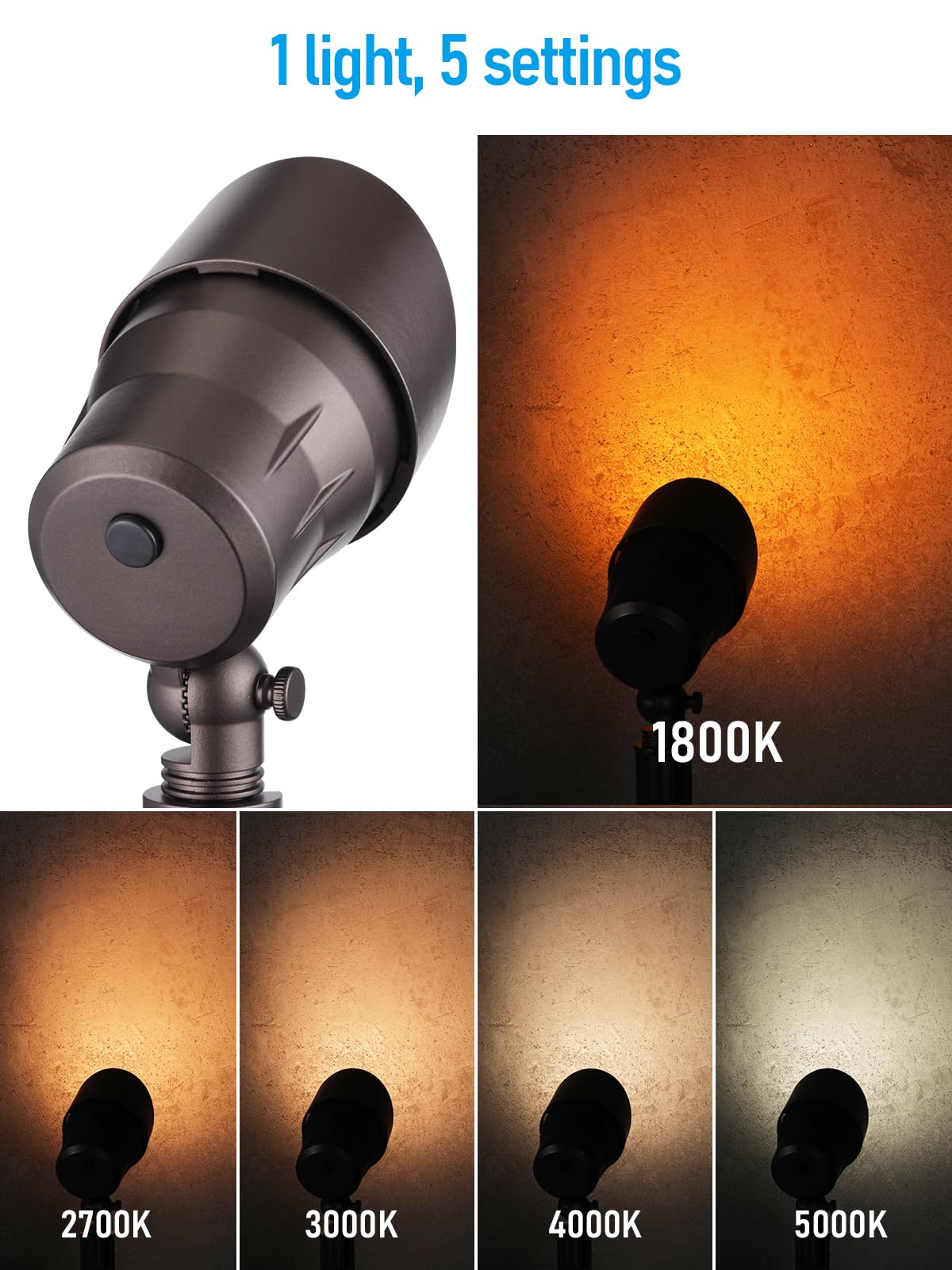 LEONLITE 3CCT Low Voltage LED Landscape Spotlight, 12V, Waterproof, Bronze Aluminum, Model 57675, Pack of 4