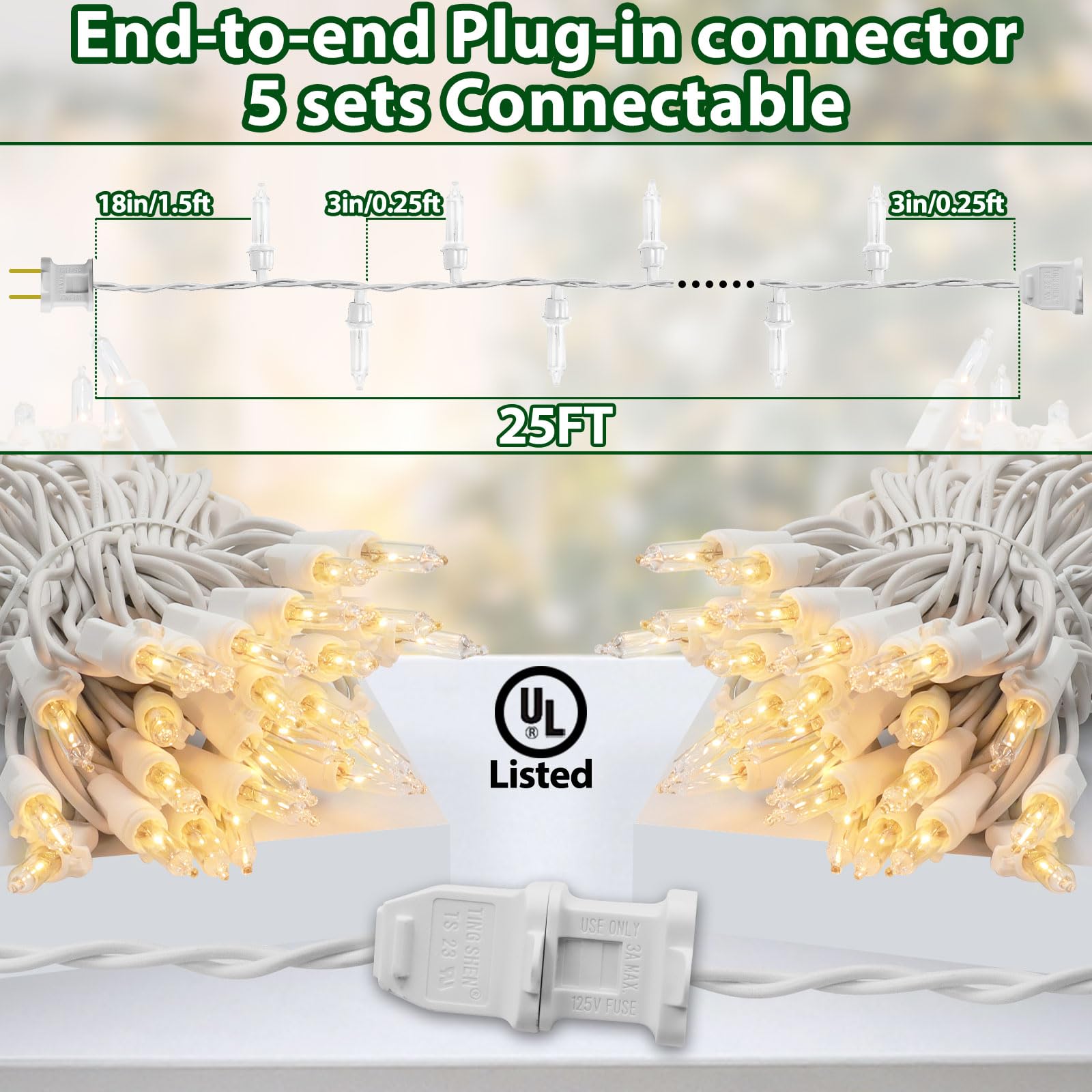 Cxlho Clear Christmas Lights 25Ft 100 Incandescent Bulbs Warm White Mini Lights With White Wire For Christmas Tree, Garland, Tha