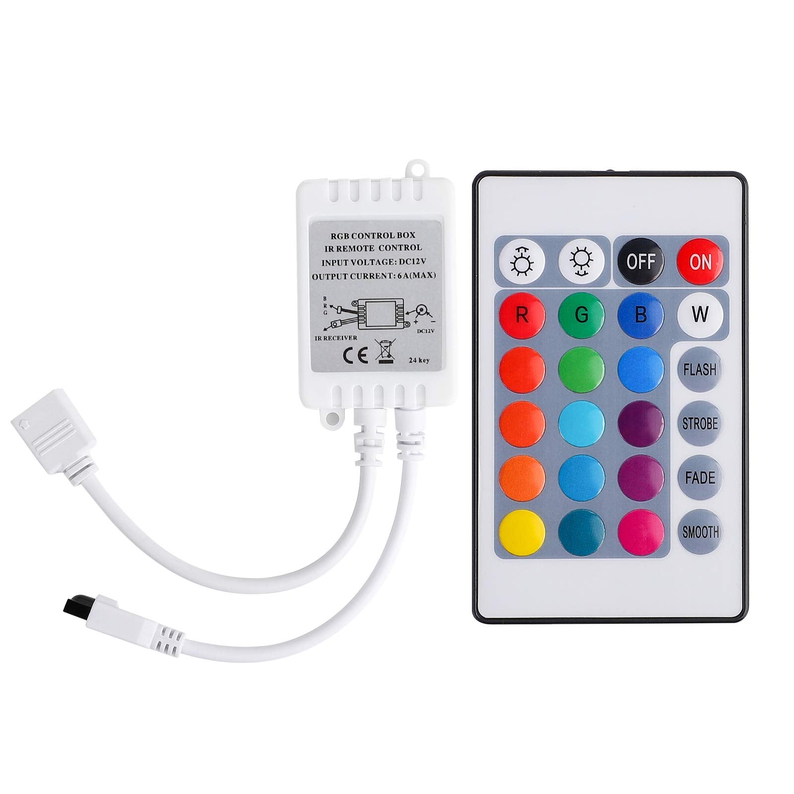 SUPERNIGHT 24 Key IR Remote Controller for DC 12V 6A RGB LED Strip Lights - Multi Color