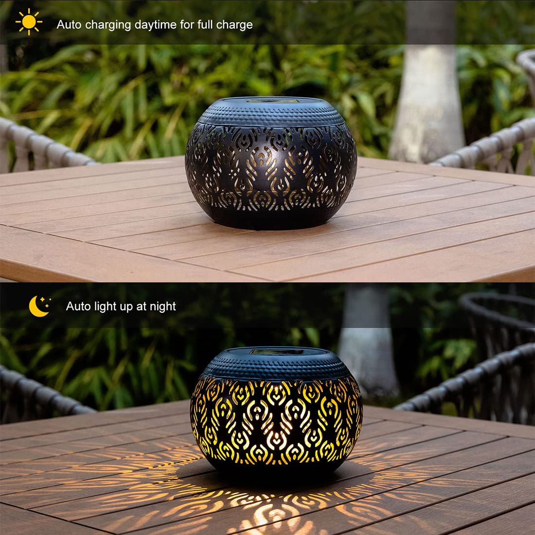 Pearlstar Solar Table Lantern - Waterproof LED Black Peacock Feather - Decorative Light for Indoor/Outdoor Use