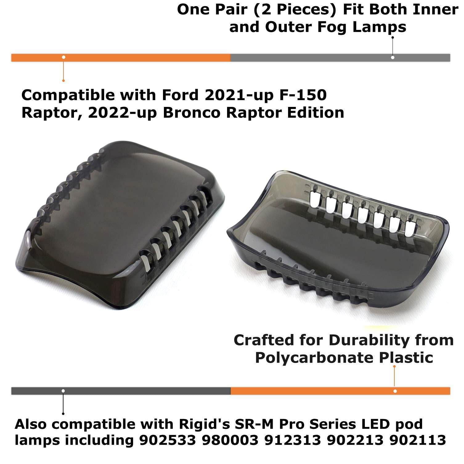 iJDMTOY LED Pod Fog Light Shield Covers, Dark Tinted, Compatible with 2021-up Ford F-150 Raptor & 2022-up Bronco Raptor
