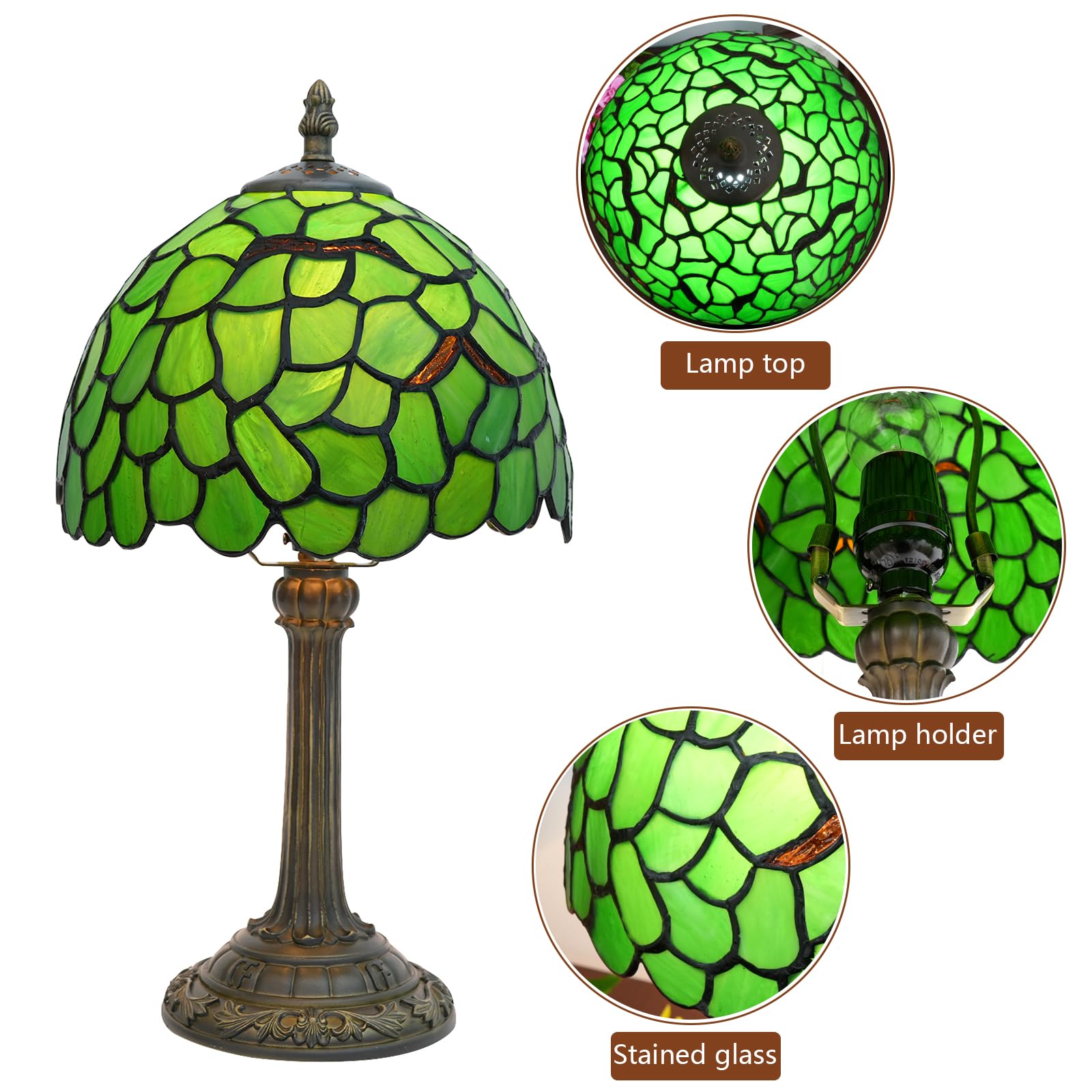 Wecrejoni Tiffany Lamp Stained Glass Table Lamp 8X8X14 Inches Desk Reading Light Decor Beside Bedroom Living Room Home (H-1056-
