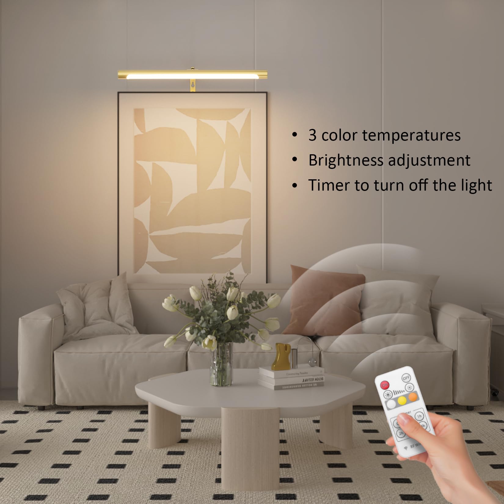 Coinmit 16" Adjustable LED Picture Light - Gold Iron Art Light with Remote Control for Paintings and Gallery Display