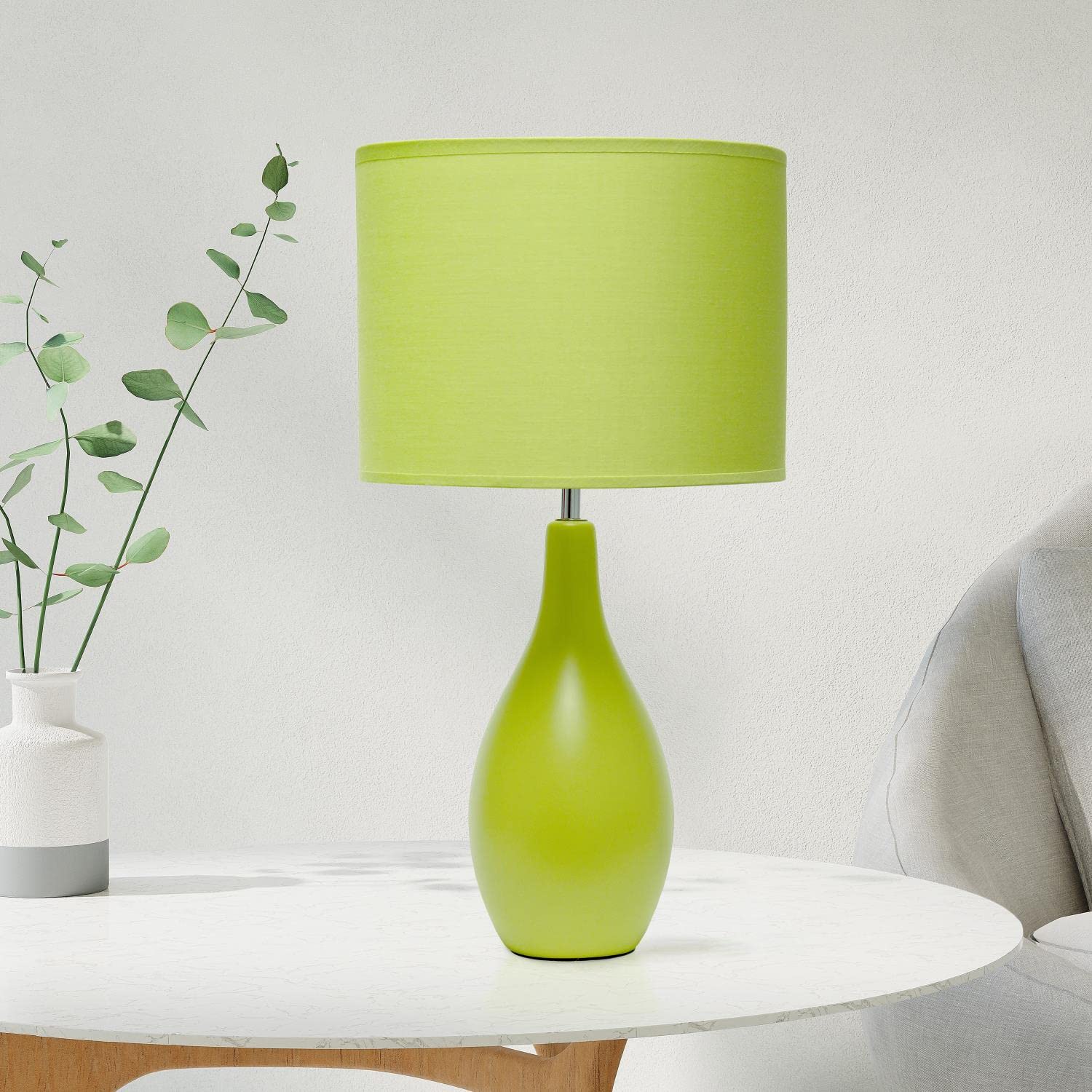 Creekwood Home Green Ceramic Dewdrop Table Desk Lamp With Fabric Shade, 18.11&quot;