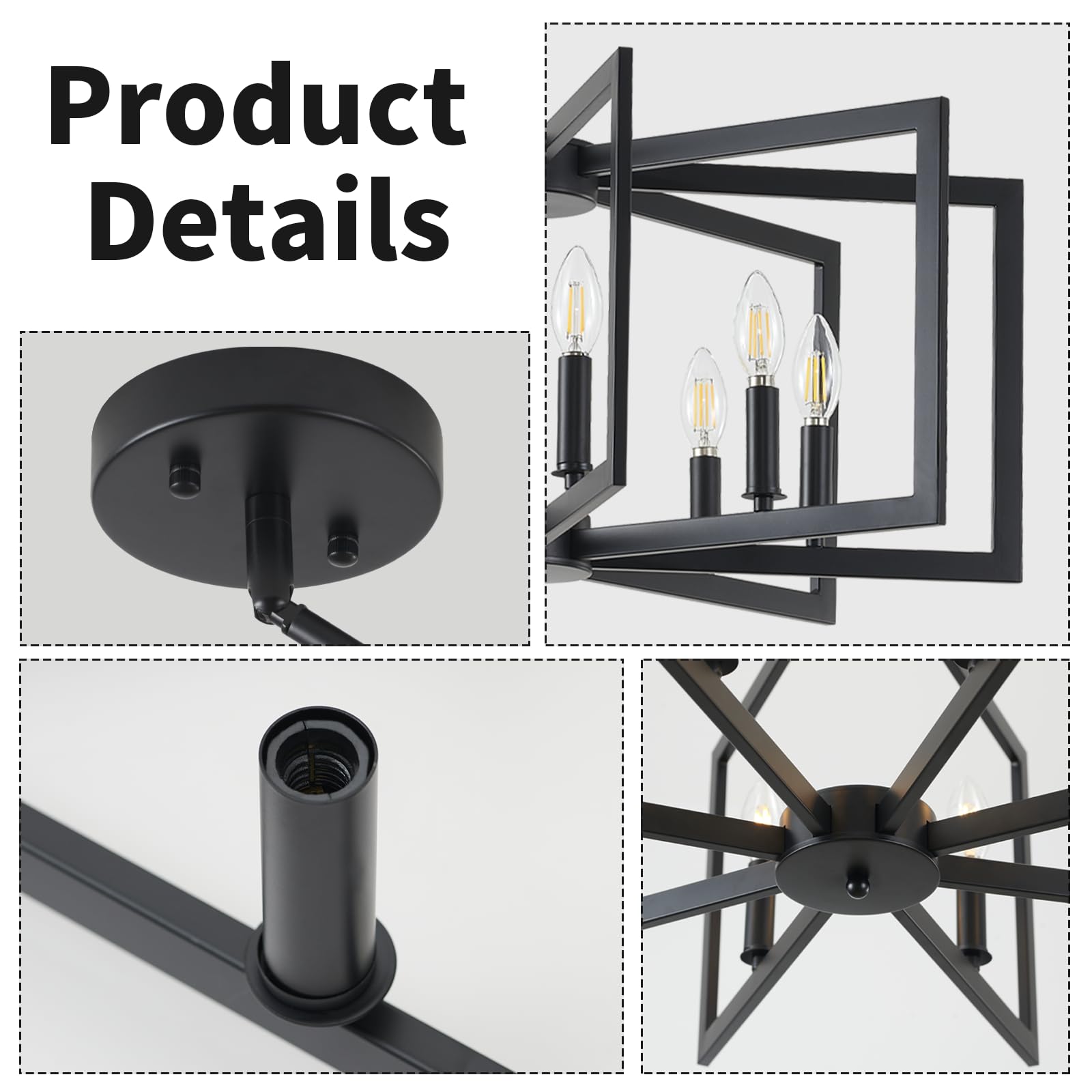 MIAYBPH Black 8-Light Chandelier - Modern Metal Industrial Fixture for Dining Room, Entryway, Living Room (E12 Bulbs Not Included)