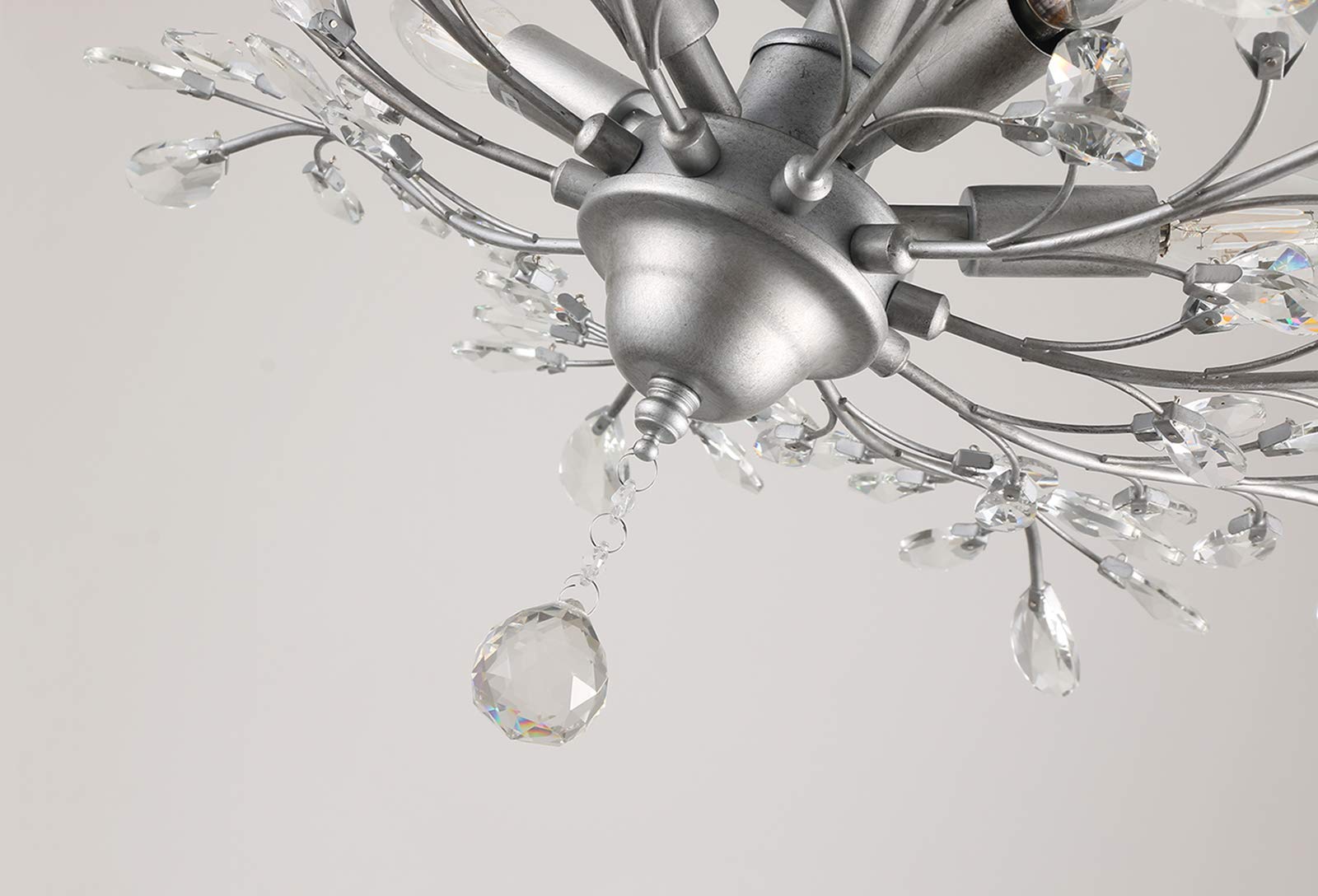 SEOL Ceiling Light Fixture, Crystal, 5-Light, 200W, 31.5in Dia, Silver Grey, Model SLP1801PAPA