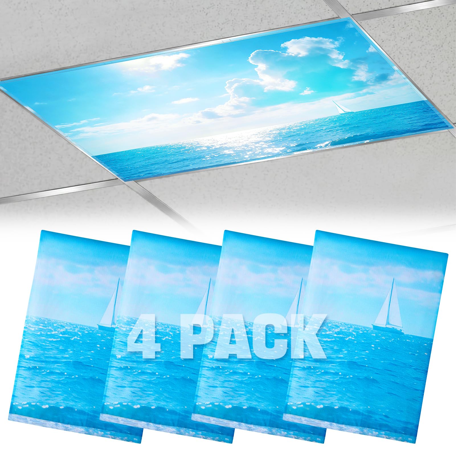 Fluorescent Light Covers with 10 Strong Magnets - 4 Pack Magnetic Light Covers Filter for Ceiling Lights Classroom to Eliminate 