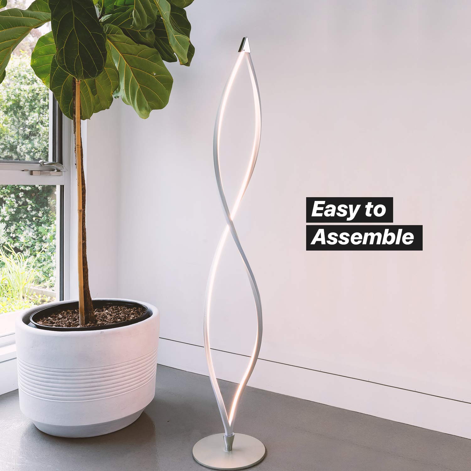 Brightech Twist Floor Lamp, Dimmable LED Spiral Lamp, Silver, Model TWIST-SLVR