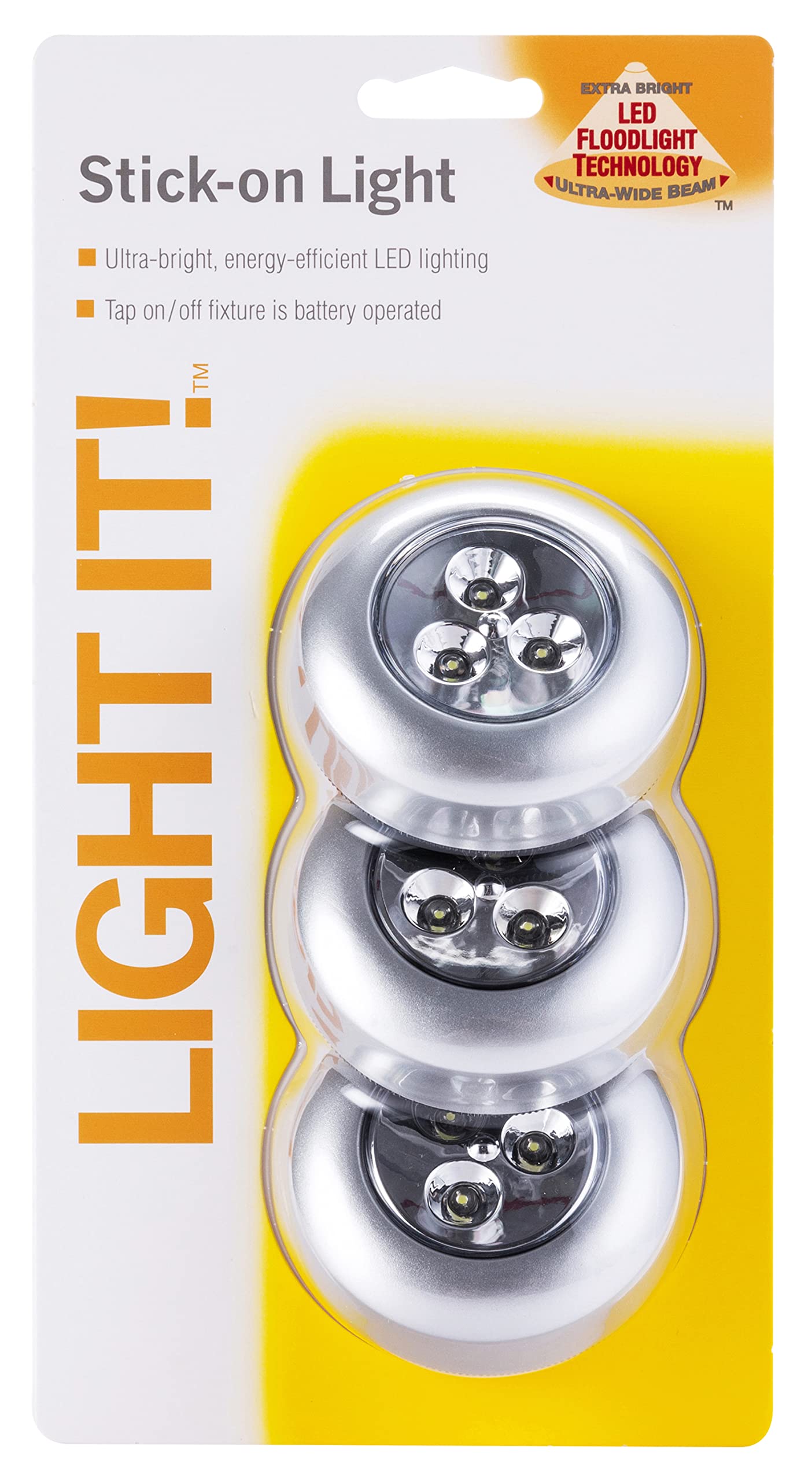 LIGHT IT! by Fulcrum Stick-On Light, Metal, Silver, Model 30010-301, 3 Pack