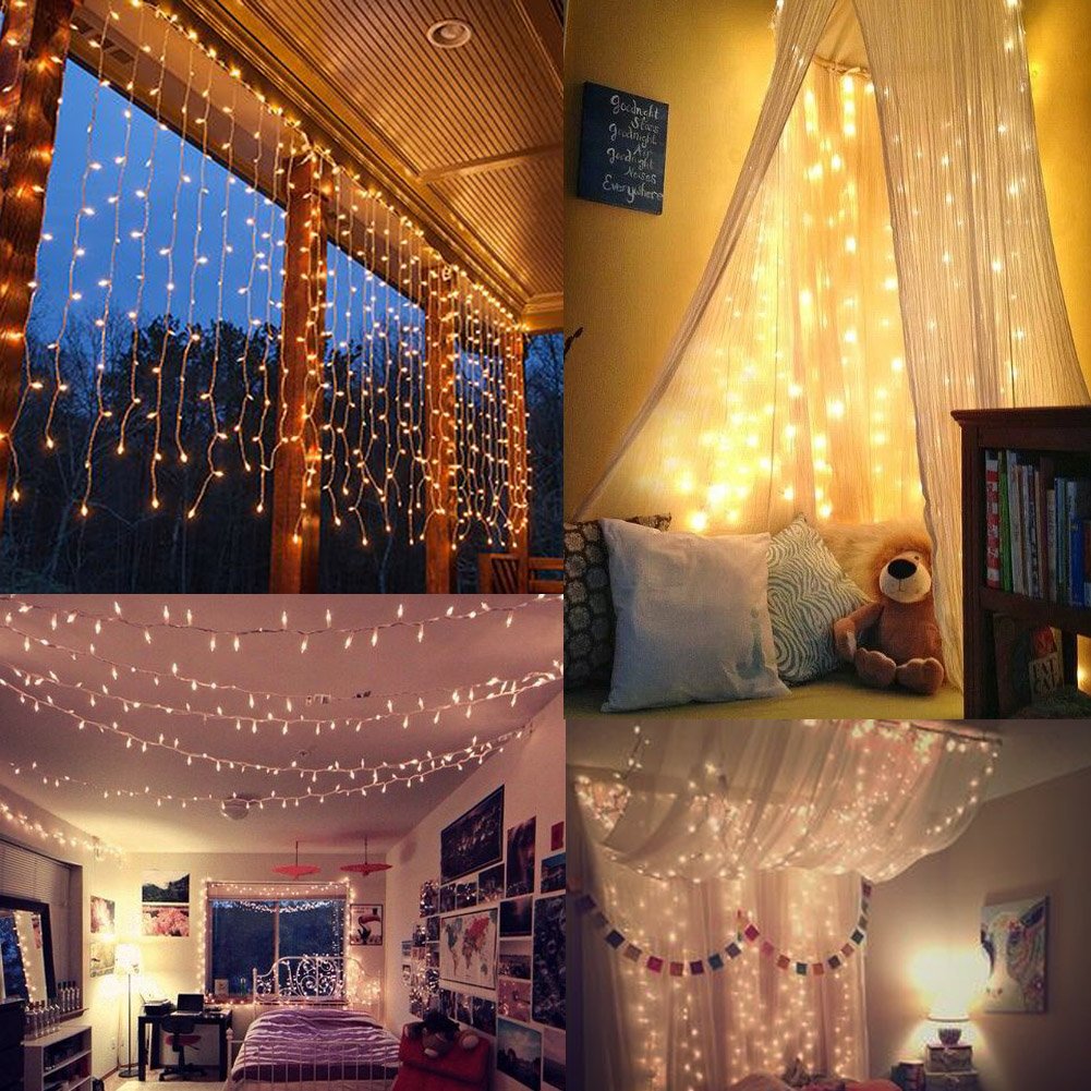 Twinkle Star 600 LED Window Curtain String Light, Warm White, Plastic, Model CL-600CC, Indoor/Outdoor for Wedding, Party, Home, Garden
