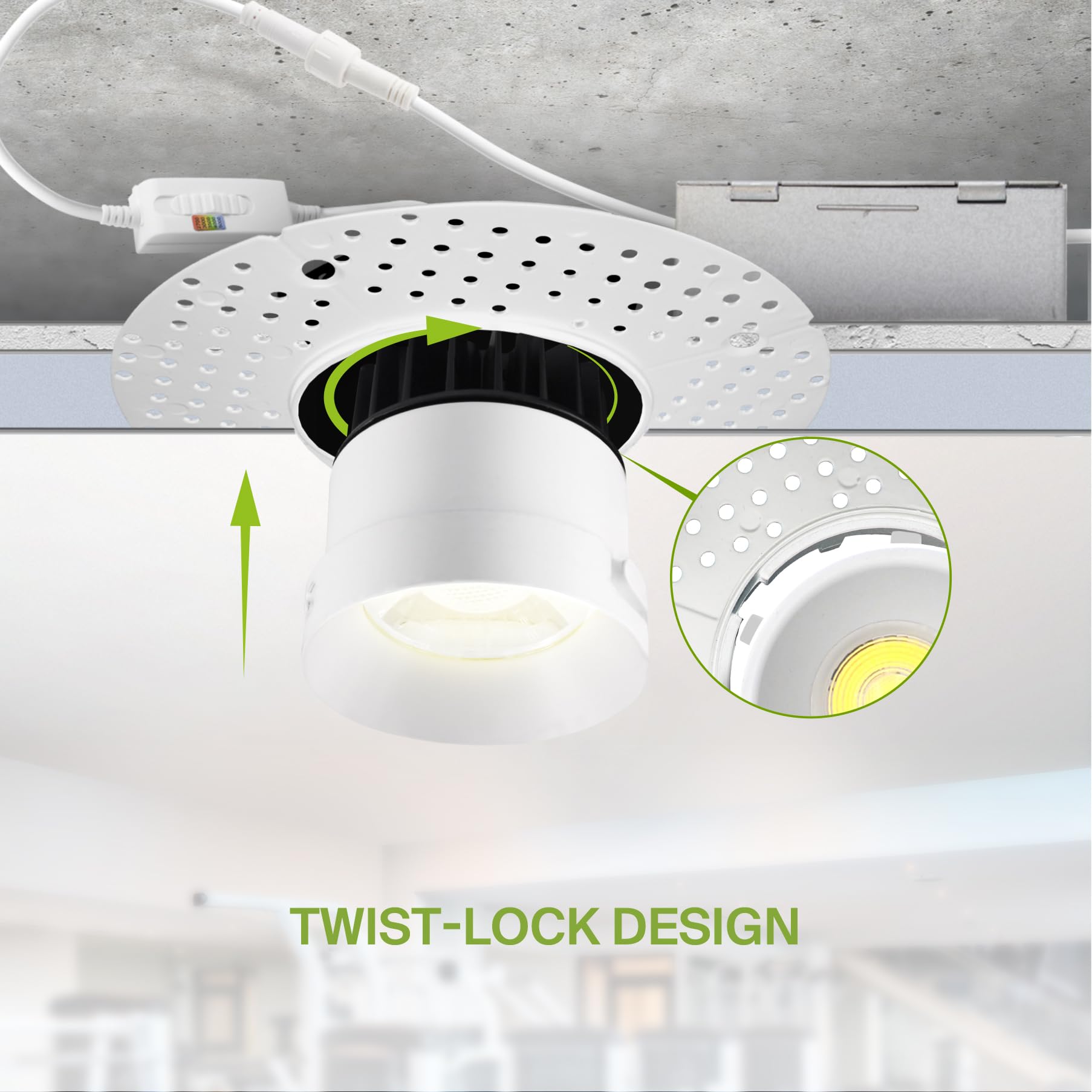 ASD Trimless 3 Inch LED Recessed Light, 12W, Dimmable, 5 CCT 2700K-5000K, IC Rated, White, 18