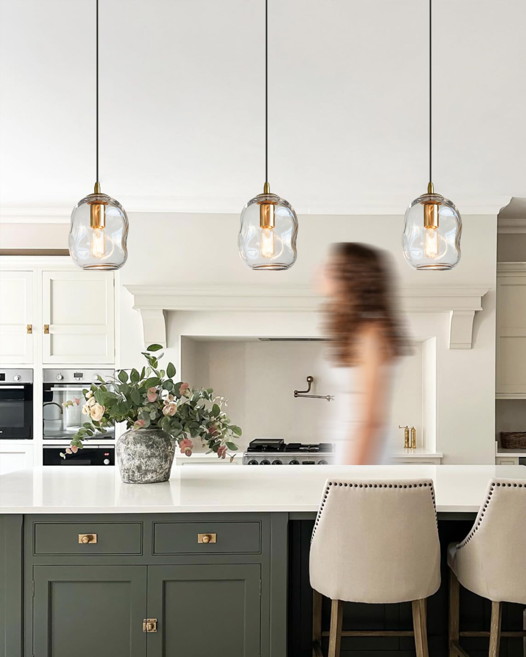 Casamotion Pendant Lights Kitchen Island Modern Clear Glass Organic Globe Brass Gold Ceiling Hanging Light Fixtures Bar Counter