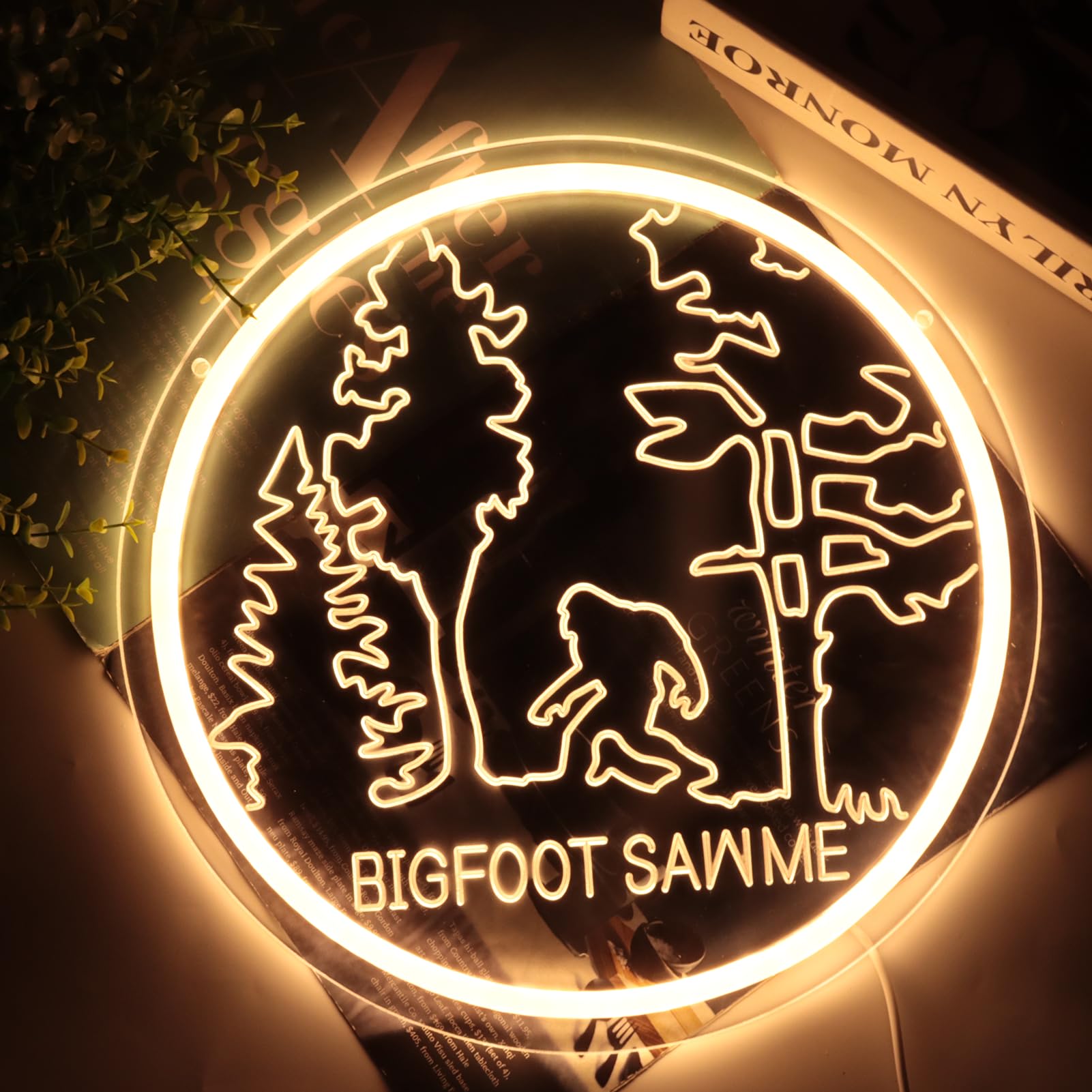 Pinlangdou Sasquatch Neon Sign Warm White Wall Decor 12.2x12.2 inches for Bedroom, Hallway, Garage, Man Cave, Kids Room