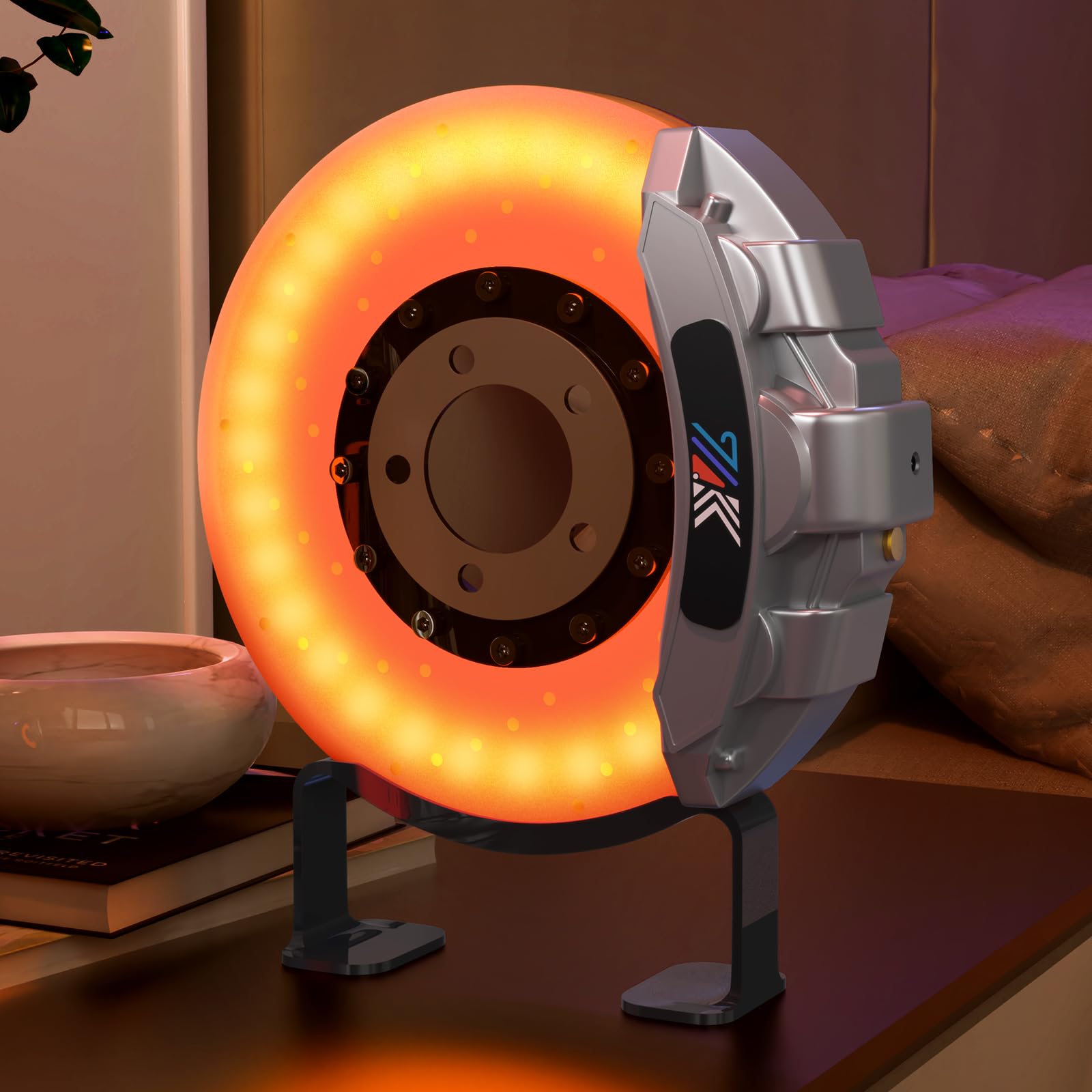Unique 3D Brake Disc Night Light  Rechargeable USB Touch Control Desk Lamp & Room Decor  Cool Gifts for Car Lovers  Men  Dad  Husband  Teens and Kids  Personalized Funny Valentines Day Gift for Him