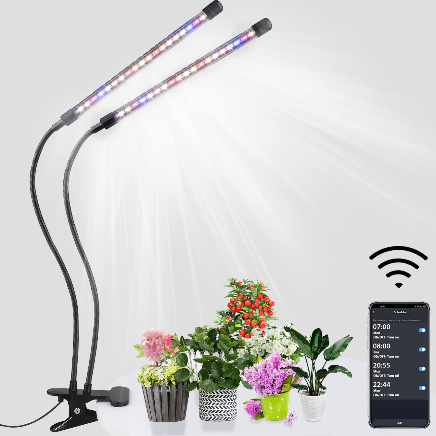 Lurious Led Grow Lights For Indoor Plants Full Spectrum, Smart Wifi Led Grow Light With Timer, Dimmable Clip On Grow Light App/V