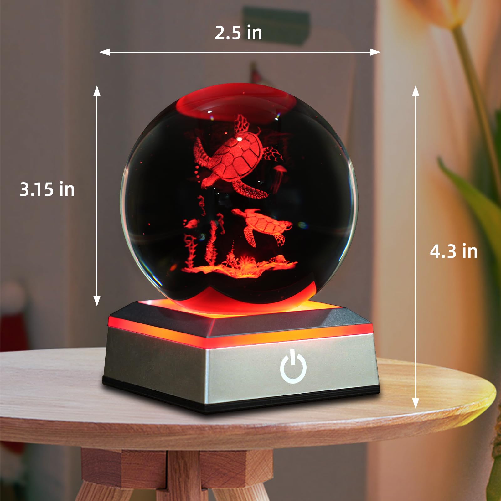 Oriamde 3D Sea Turtle Crystal Ball Night Light - 3.15" LED Touch Lamp, Color Changing Decor for Kids, Gifts for Christmas & Birthdays