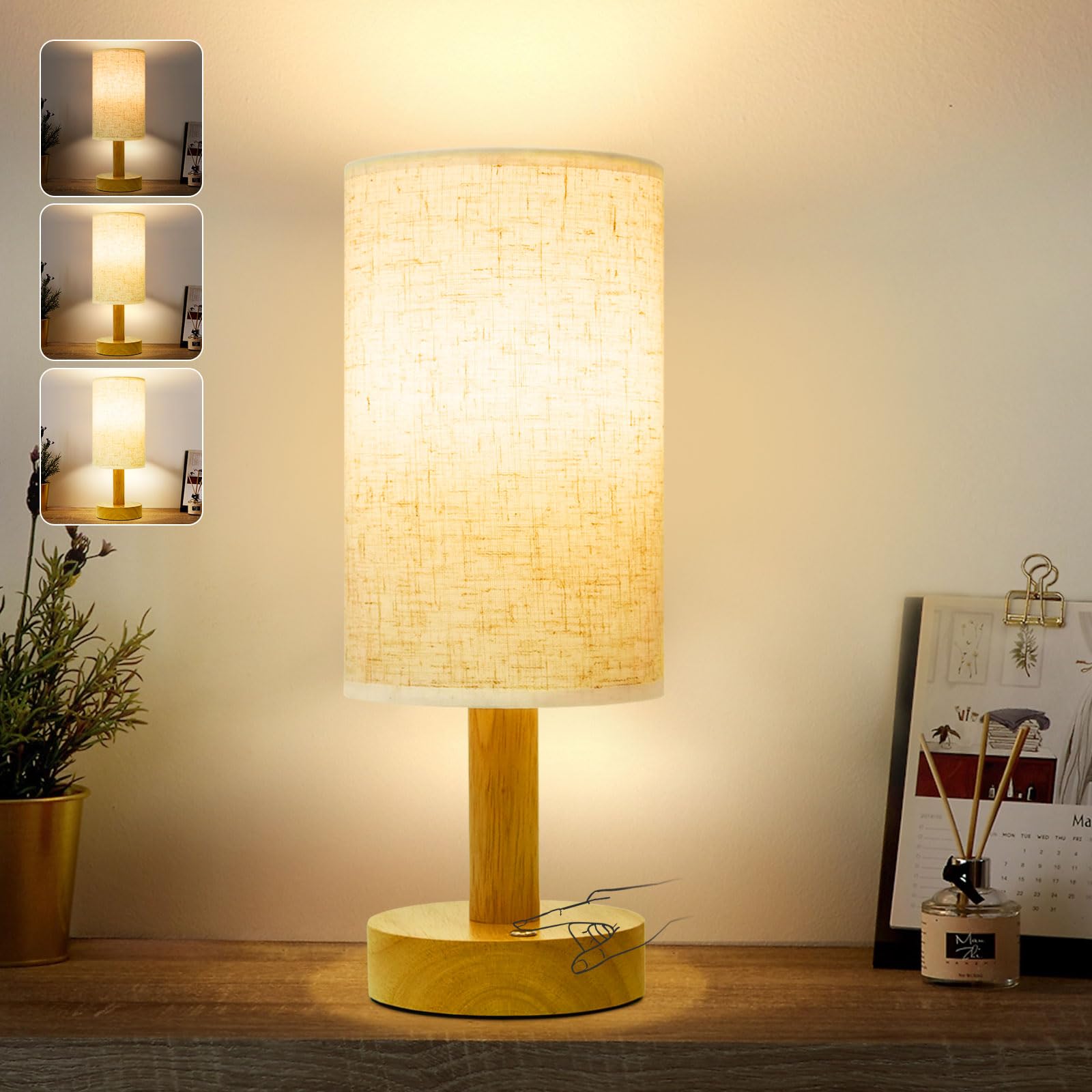 Small Cordless Touch Bedside Table Lamp for Bedroom Nightstand,Minimalist Dimmable Desk Lamp with Battery-Powered,Mini Warm Night Light with Linen Fabric Shade for Living Room,Dorm,Home,Nursery
