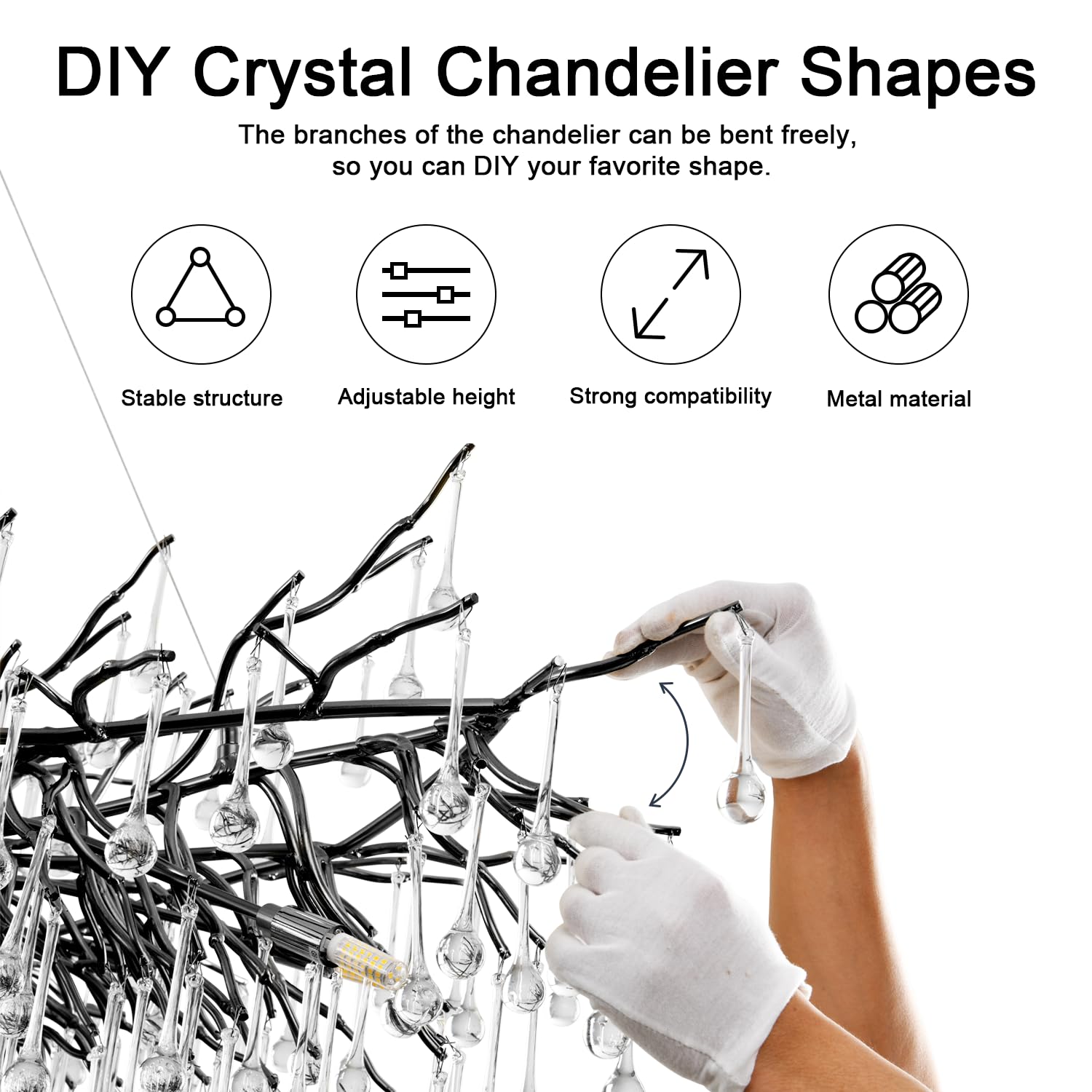 Niuzdu Chandeliers For Dining Room - 31.5'' Modern Black Crystal Chandelier, Round Tree Branch Raindrop Chandelier, Foyer Chande