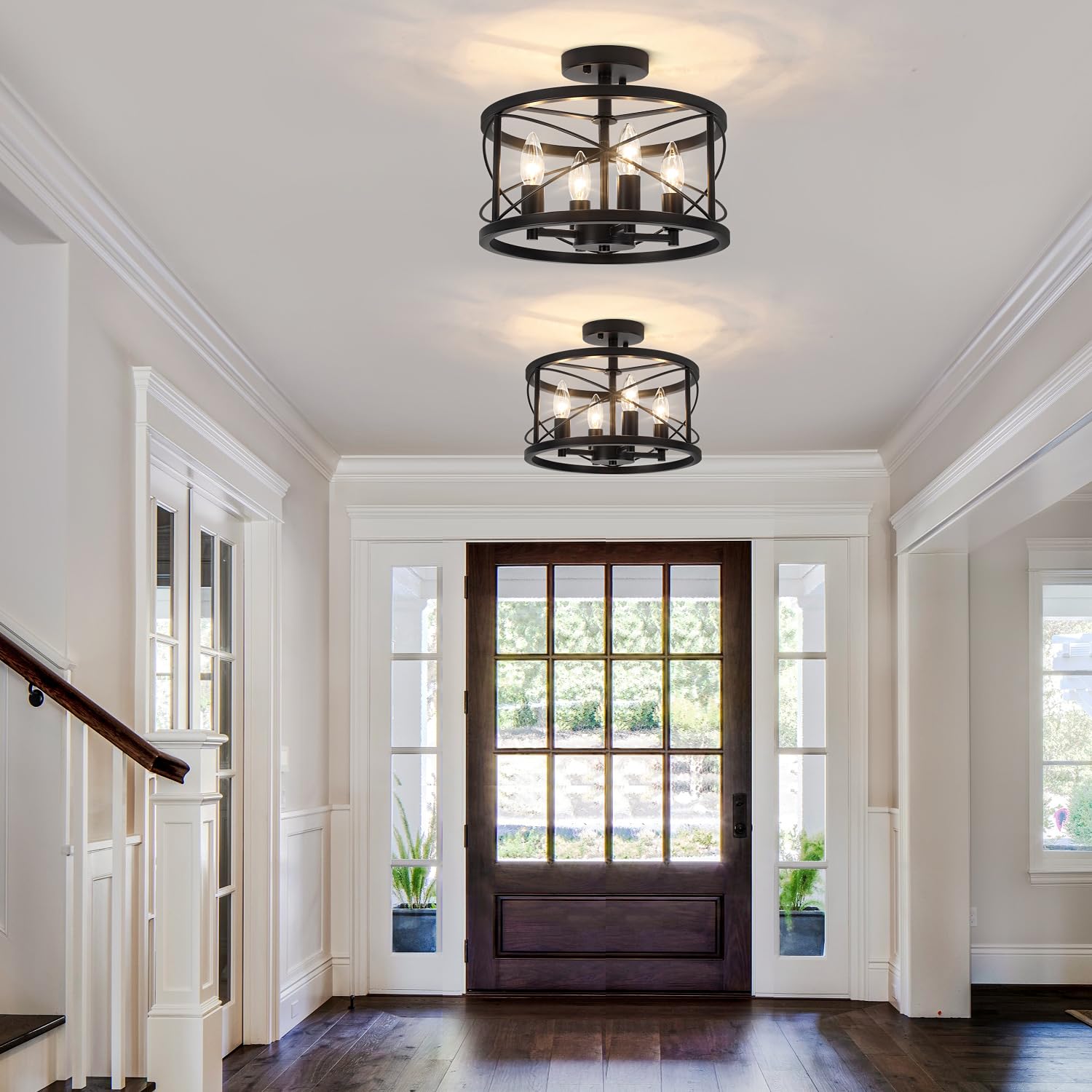 Toulmj 4-Light Black Semi Flush Mount Ceiling Light, Modern Entryway Light Fixtures, Farmhouse Light Fixtures Ceiling Mount For